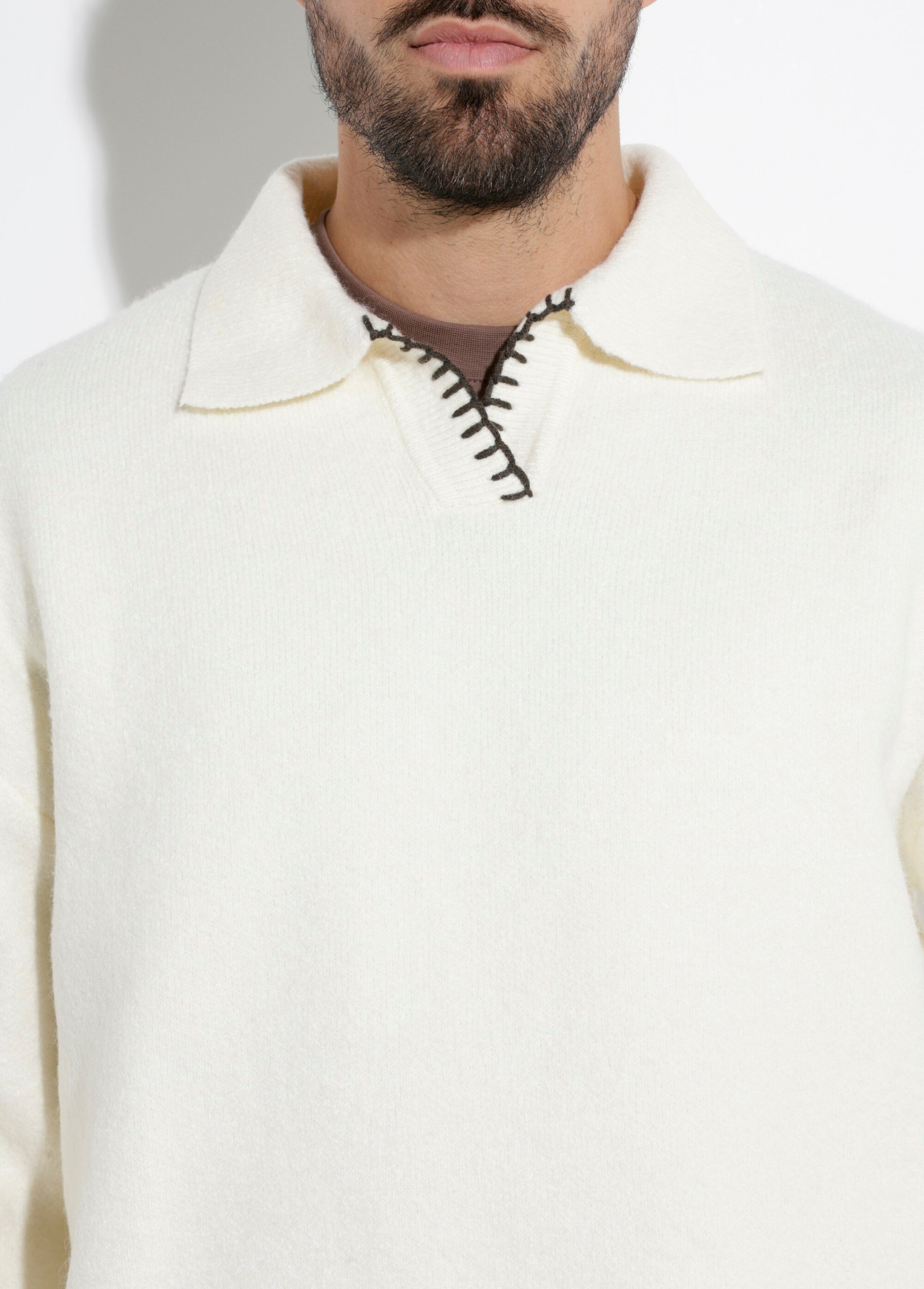 Pull avec col polo finition fantaisie Homme Blanc FRICFD2003-15 DE1