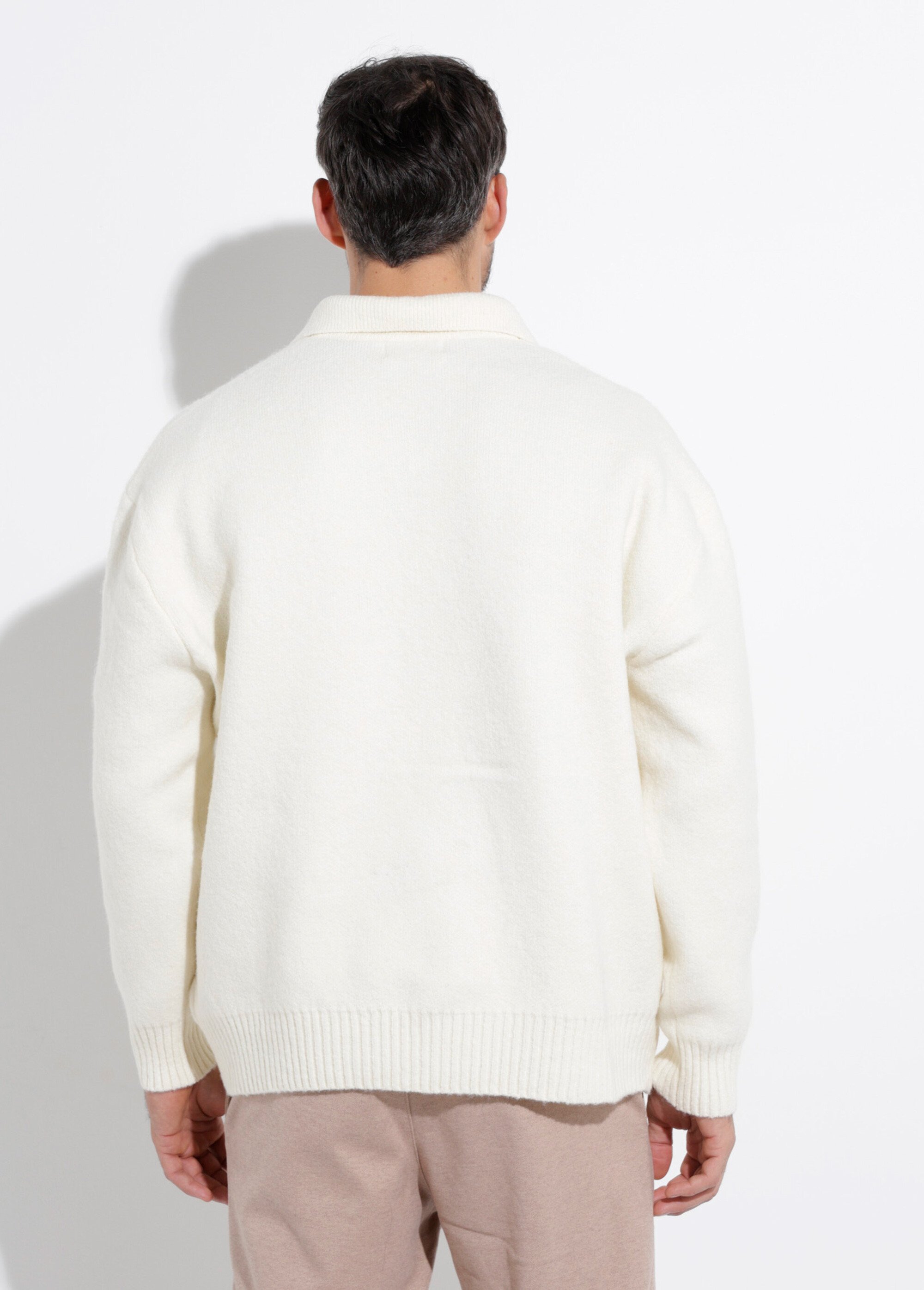 Pull avec col polo finition fantaisie Homme Blanc FRICFD2003-15 DO1
