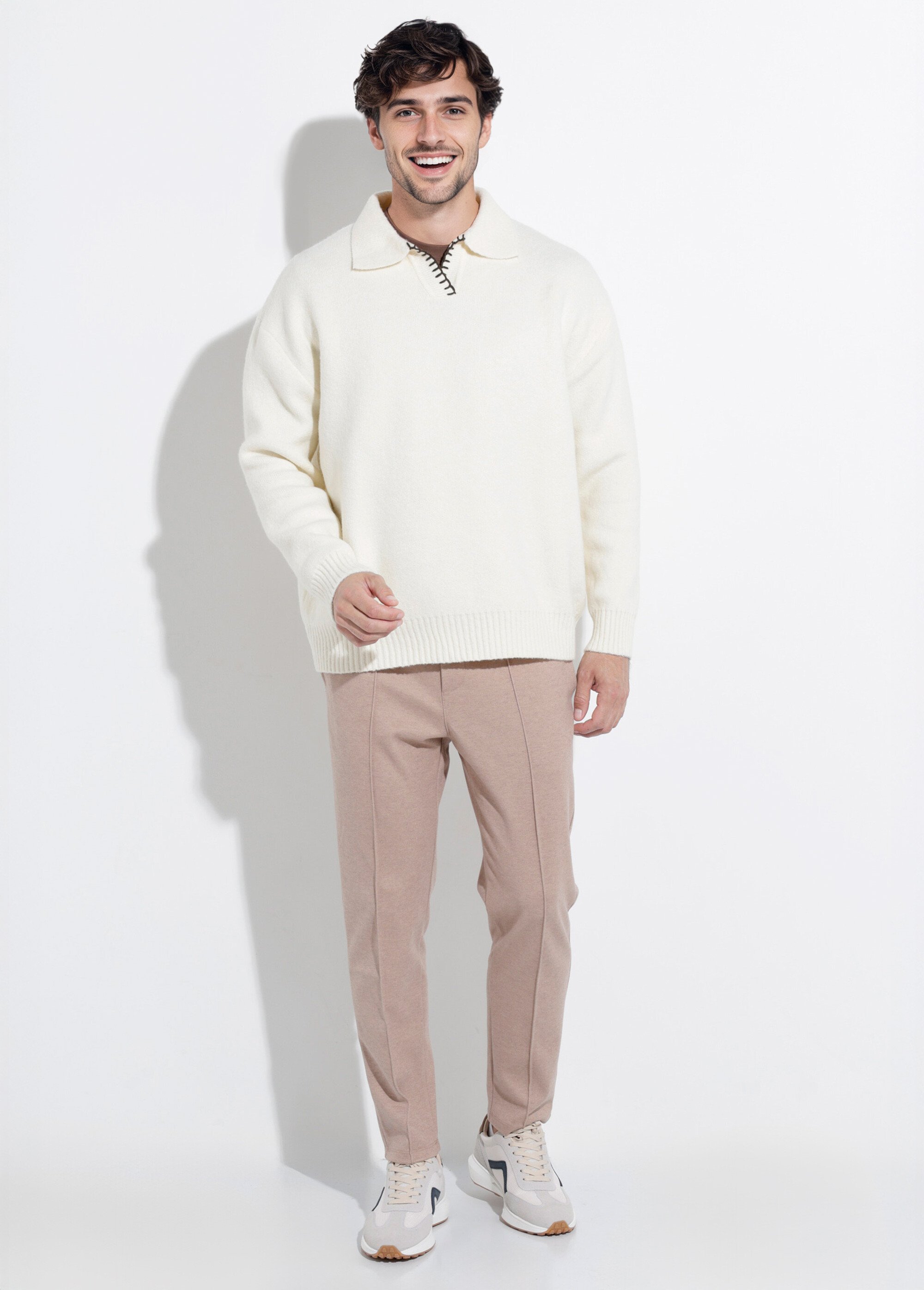 Pull avec col polo finition fantaisie Homme Blanc FRICFD2003-15 SF1