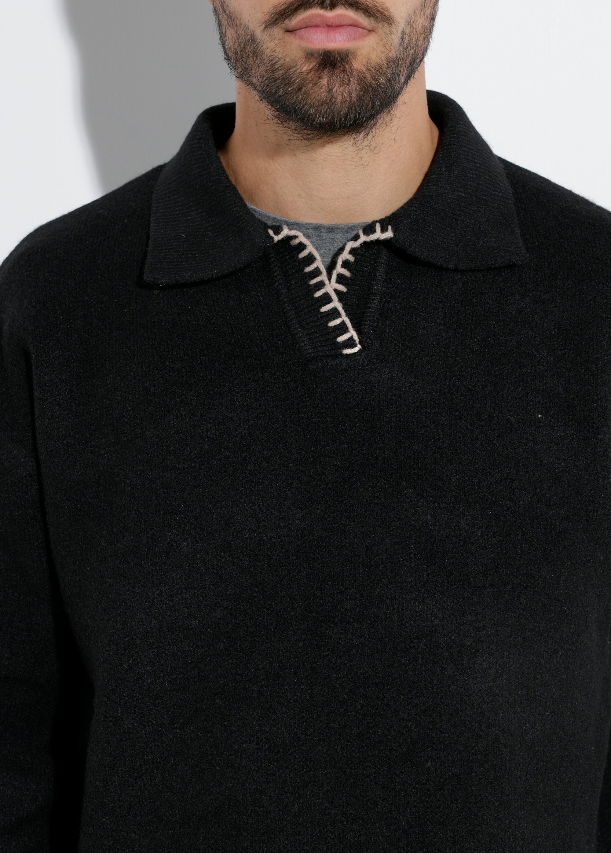 Pull avec col polo finition fantaisie Homme Noir FRICFD2003-15 DE1