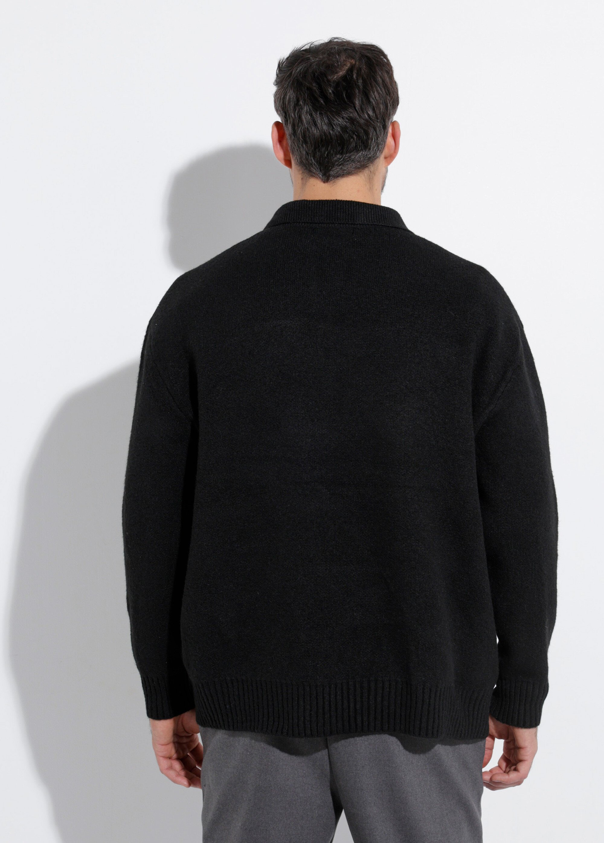 Pull avec col polo finition fantaisie Homme Noir FRICFD2003-15 DO1