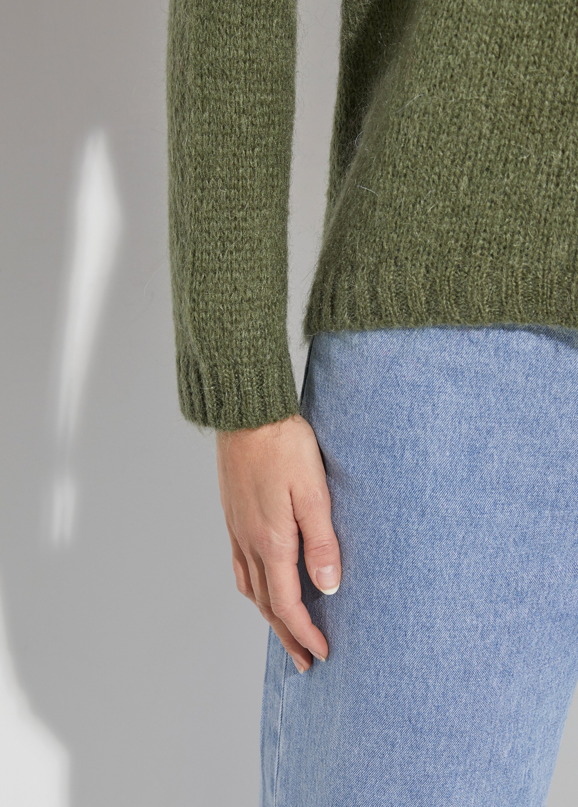 Pull chaud col V en maille avec mohair Femme Vert WHN-1720 DE2