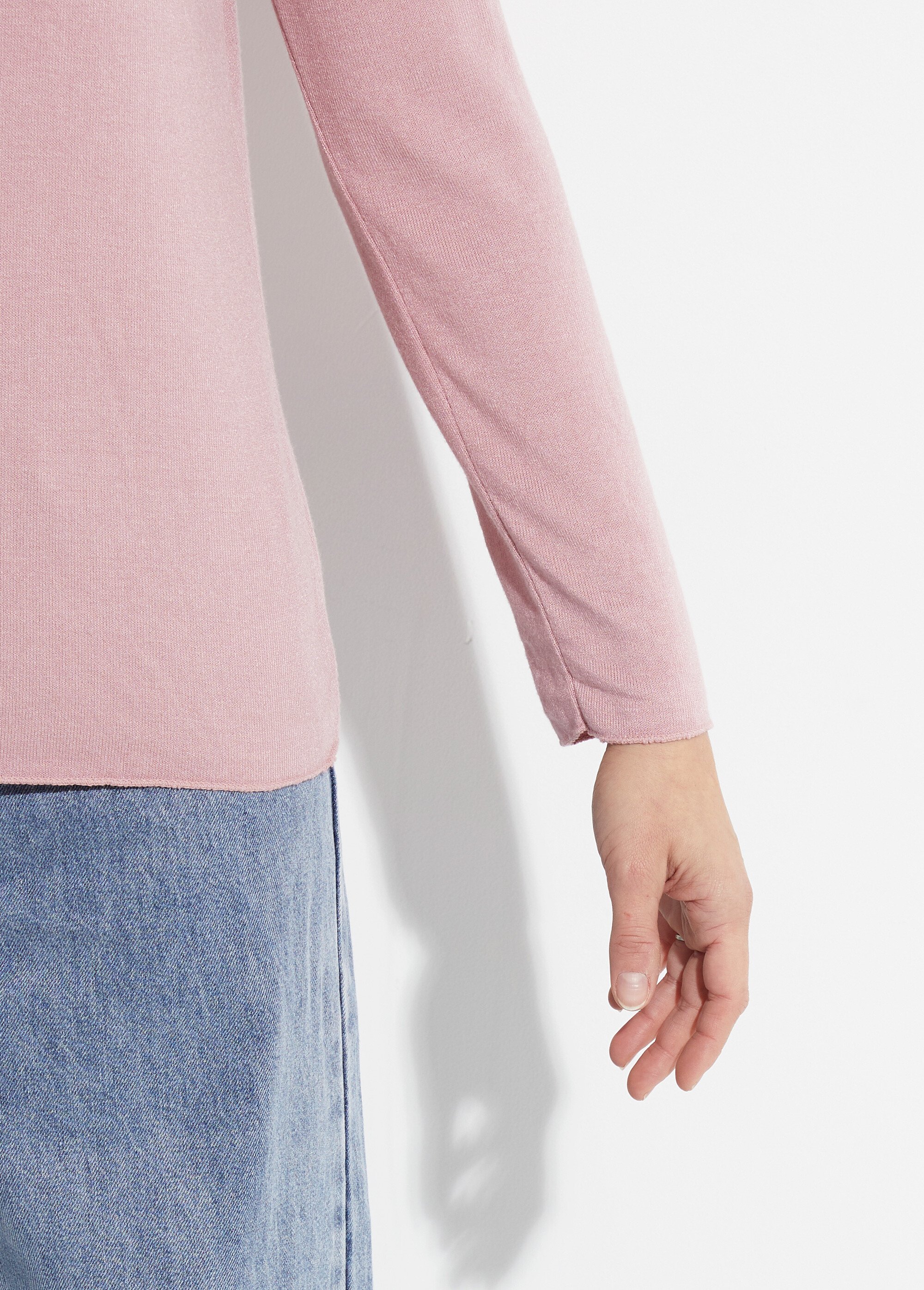 Pull fin avec angora et laine, col V Femme Rose WHN-394 DE1