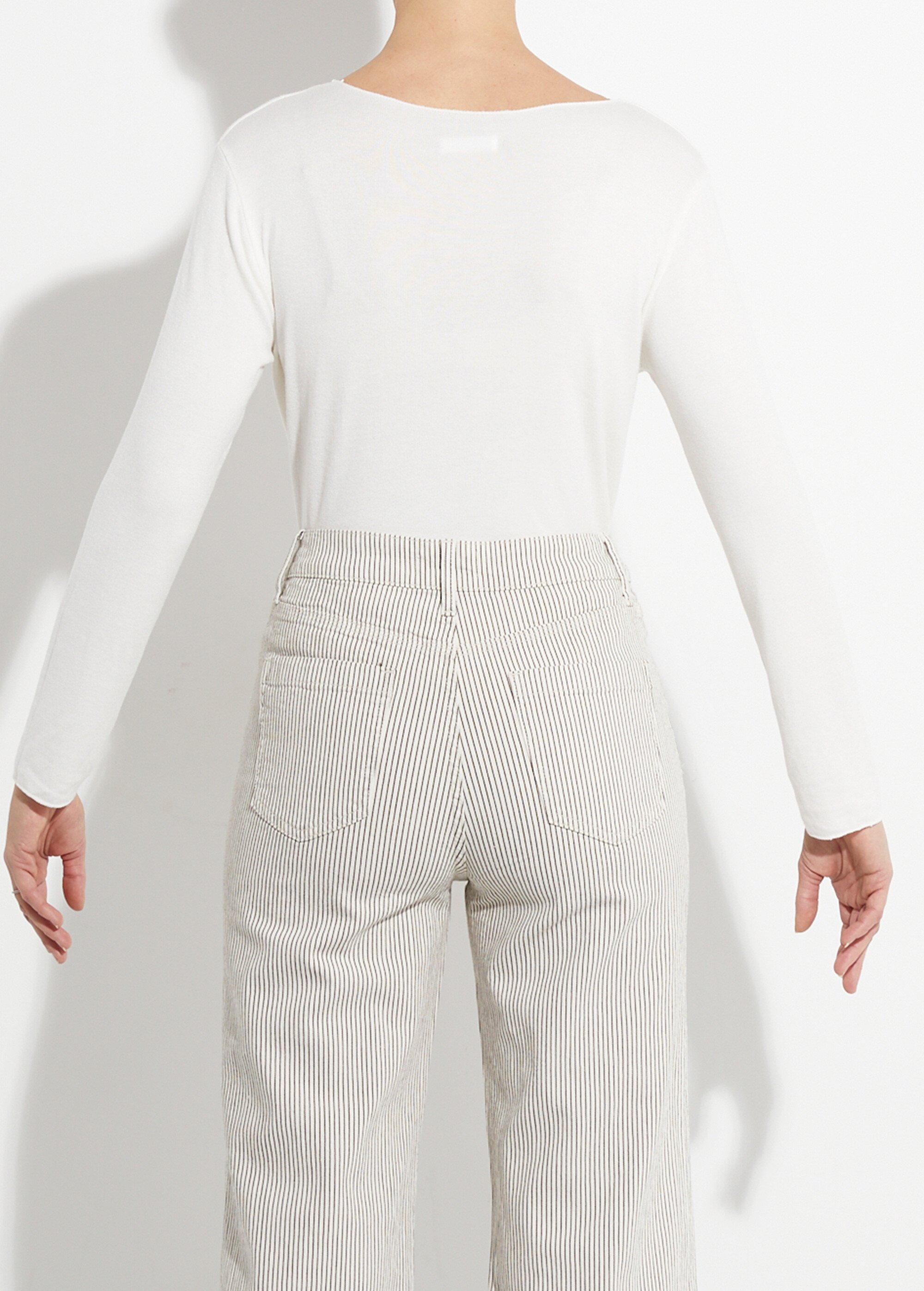 Pull fin avec angora et laine, col V Femme Beige WHN-394 DO1