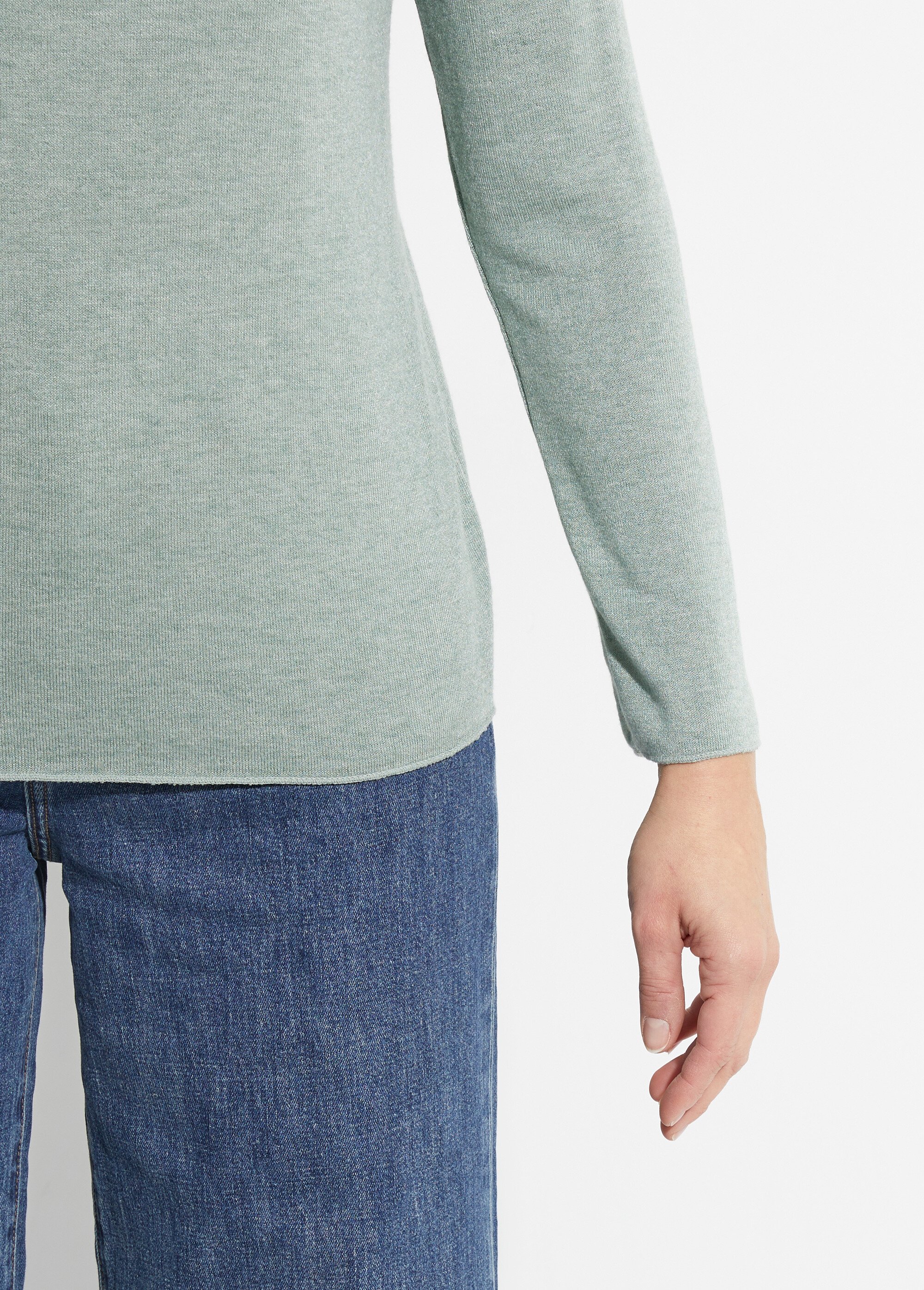 Pull fin avec angora et laine, col V Femme Vert WHN-394 DE2