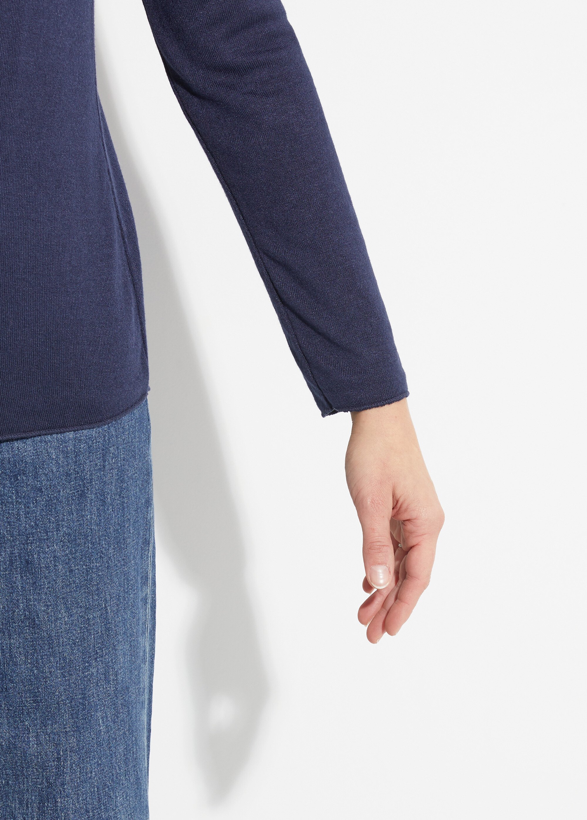 Pull fin avec angora et laine, col V Femme Bleu WHN-394 DE1