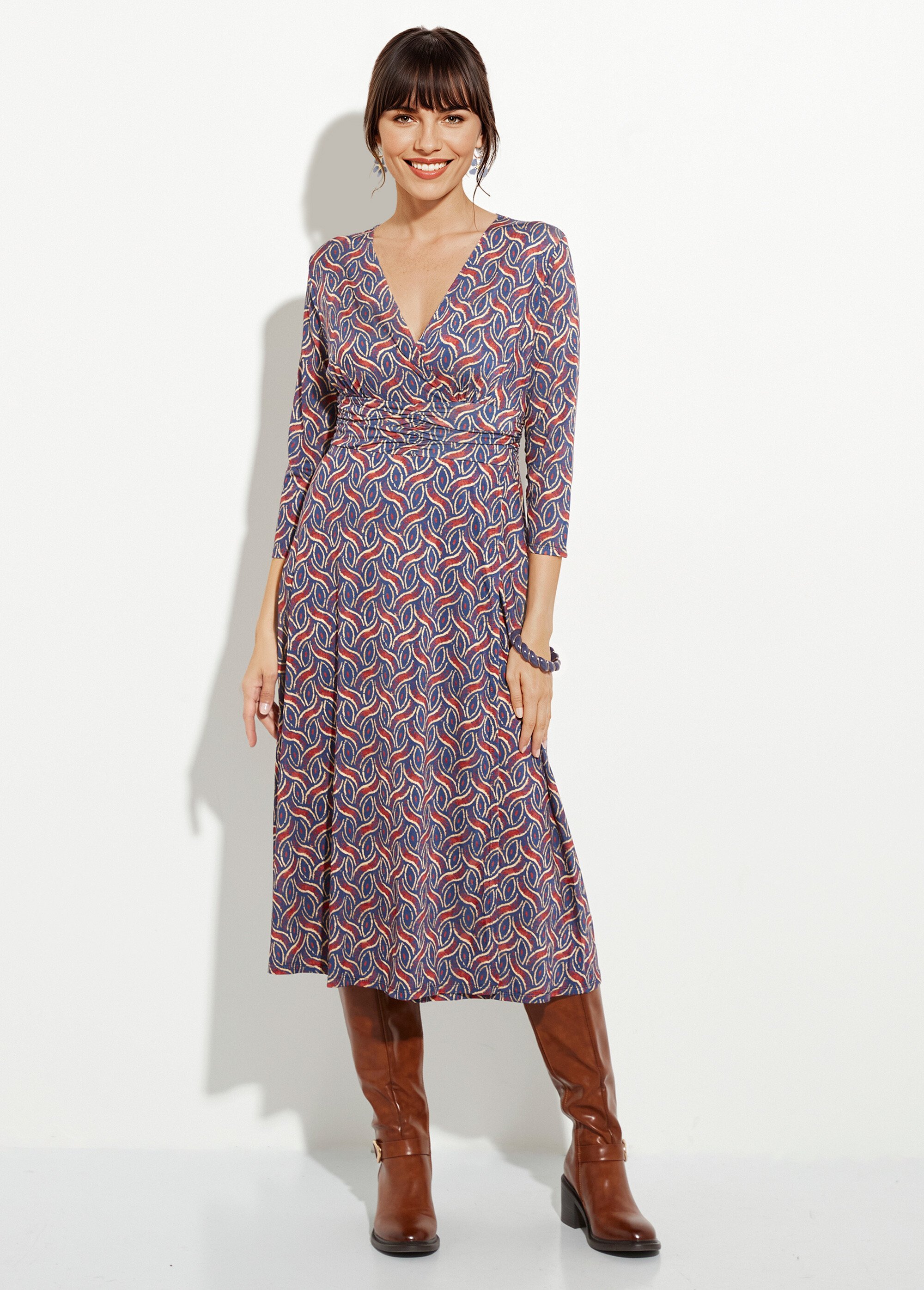 Robe fluide taille plissée motif ethnique Femme Bleu FI-CHICAETHNI FA1