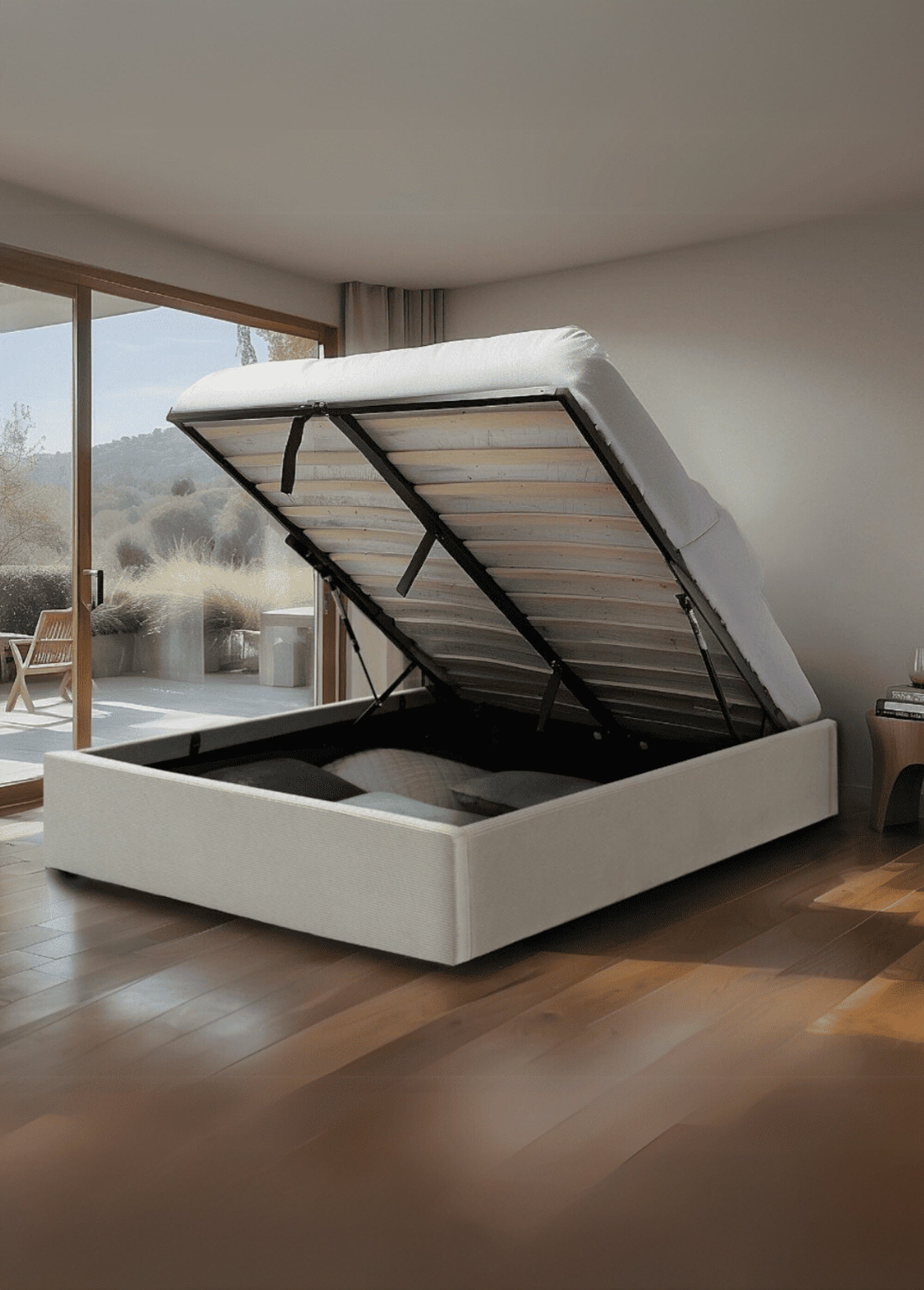 ROMY Lit coffre cotelé avec sommier, 1B BEIGE CAL-14499133 SI2