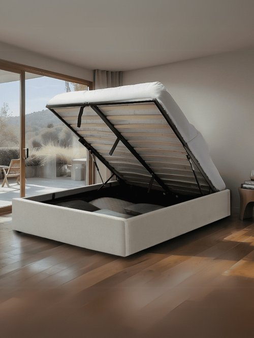 ROMY Lit coffre cotelé avec sommier, 1B BEIGE CAL-14499133 SI2