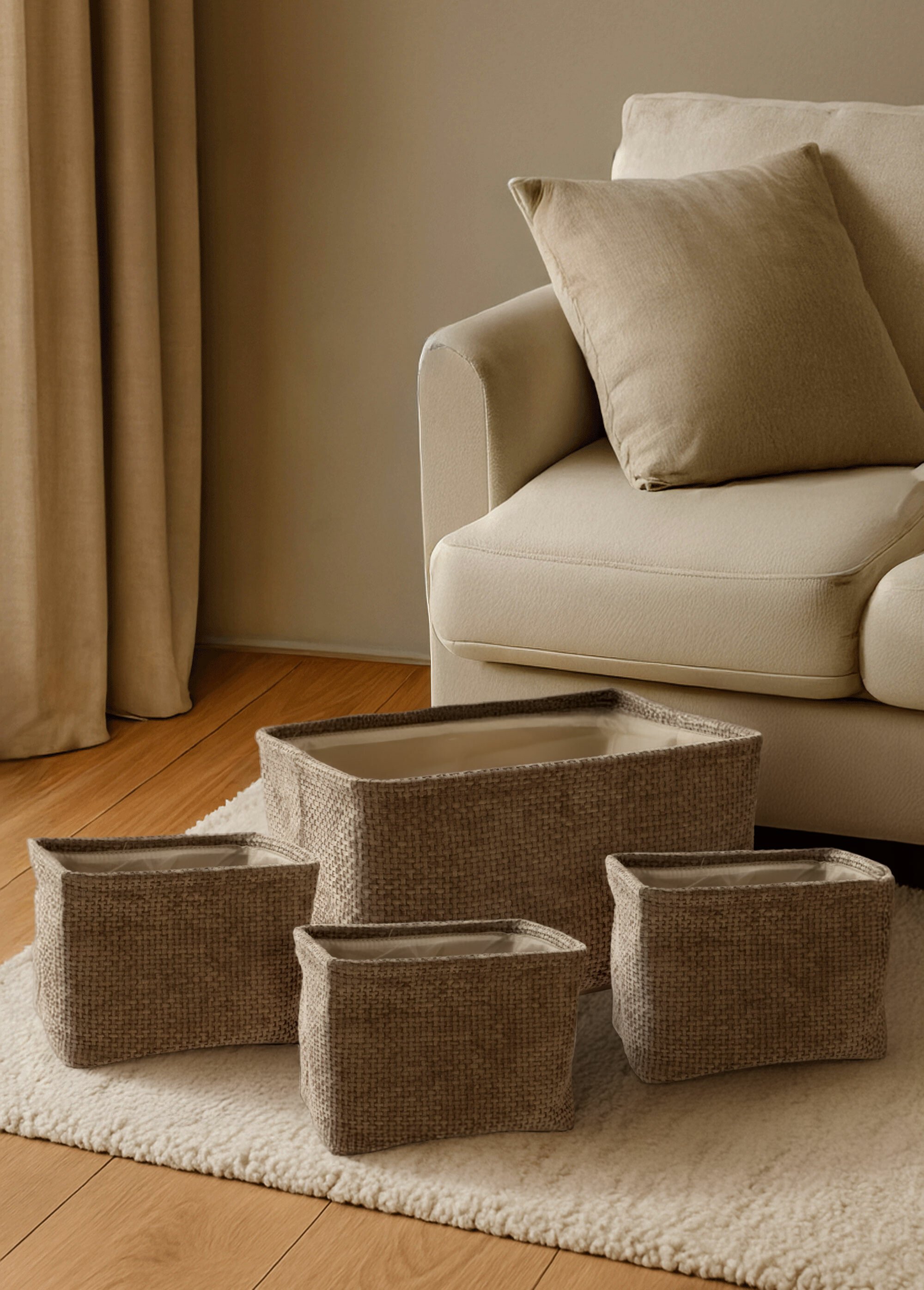 Set 4 paniers de rangement en tissu Gris KP-AAE444290 SF1