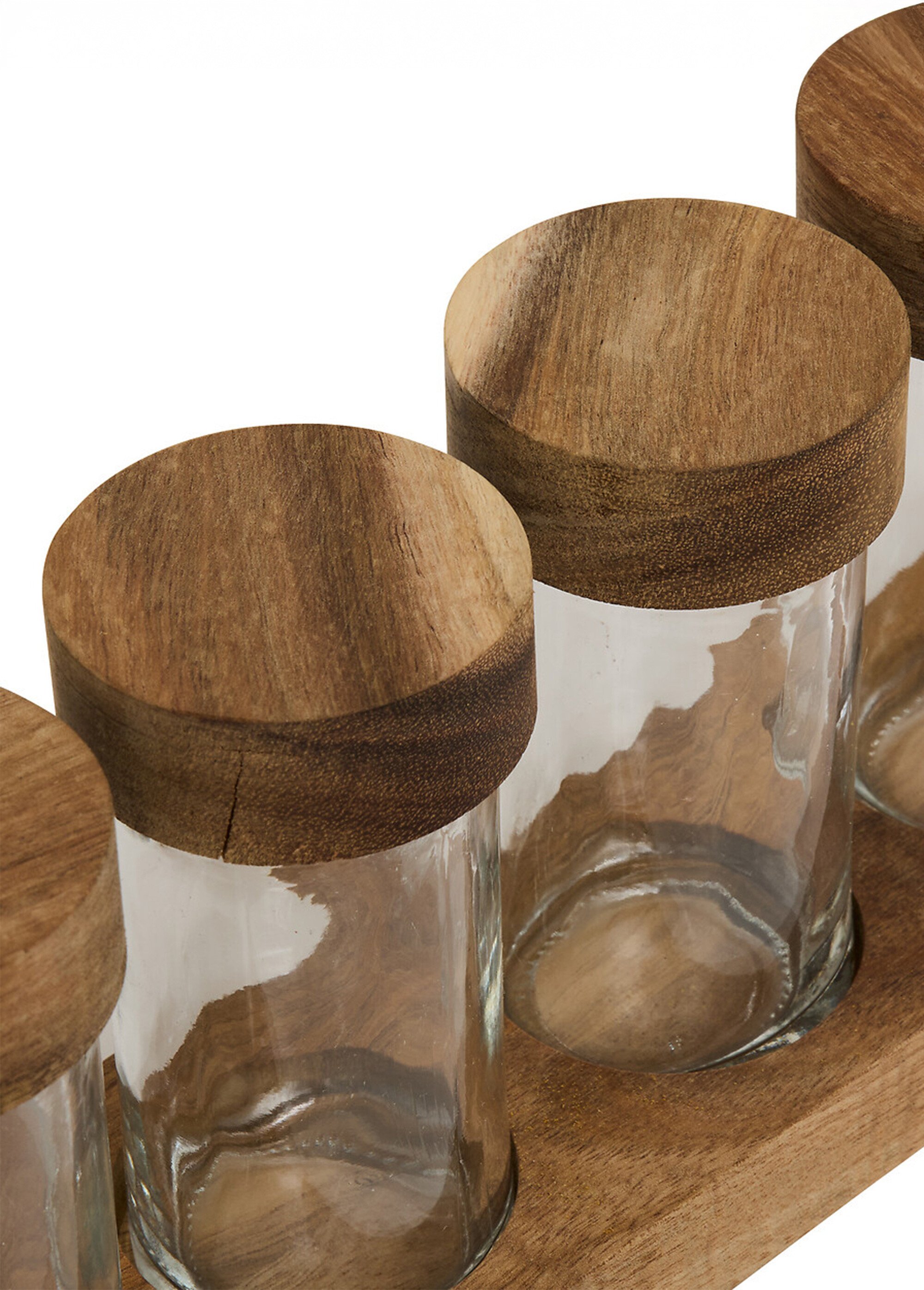Set 6 pots épices verre + plateau acacia Marron JJA-217610 DE1