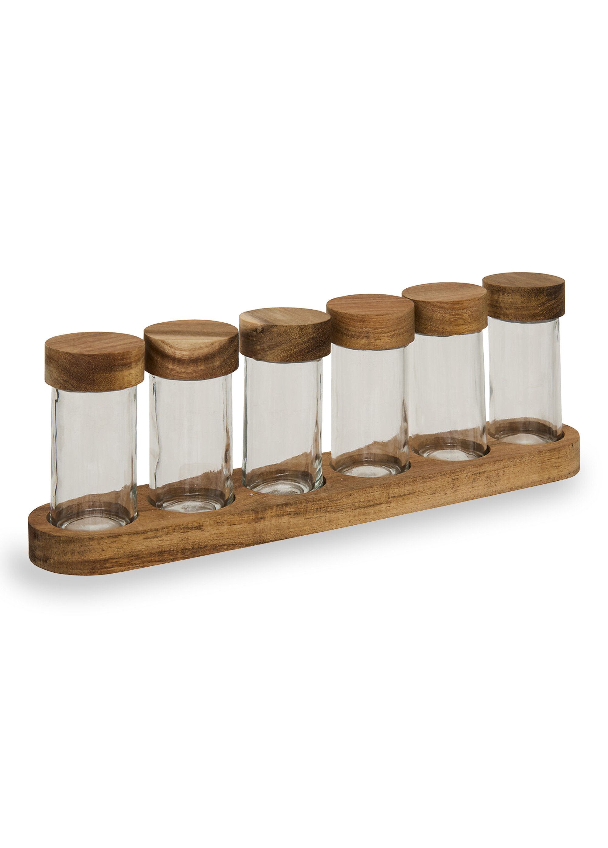 Set 6 pots épices verre + plateau acacia Marron JJA-217610 FA1