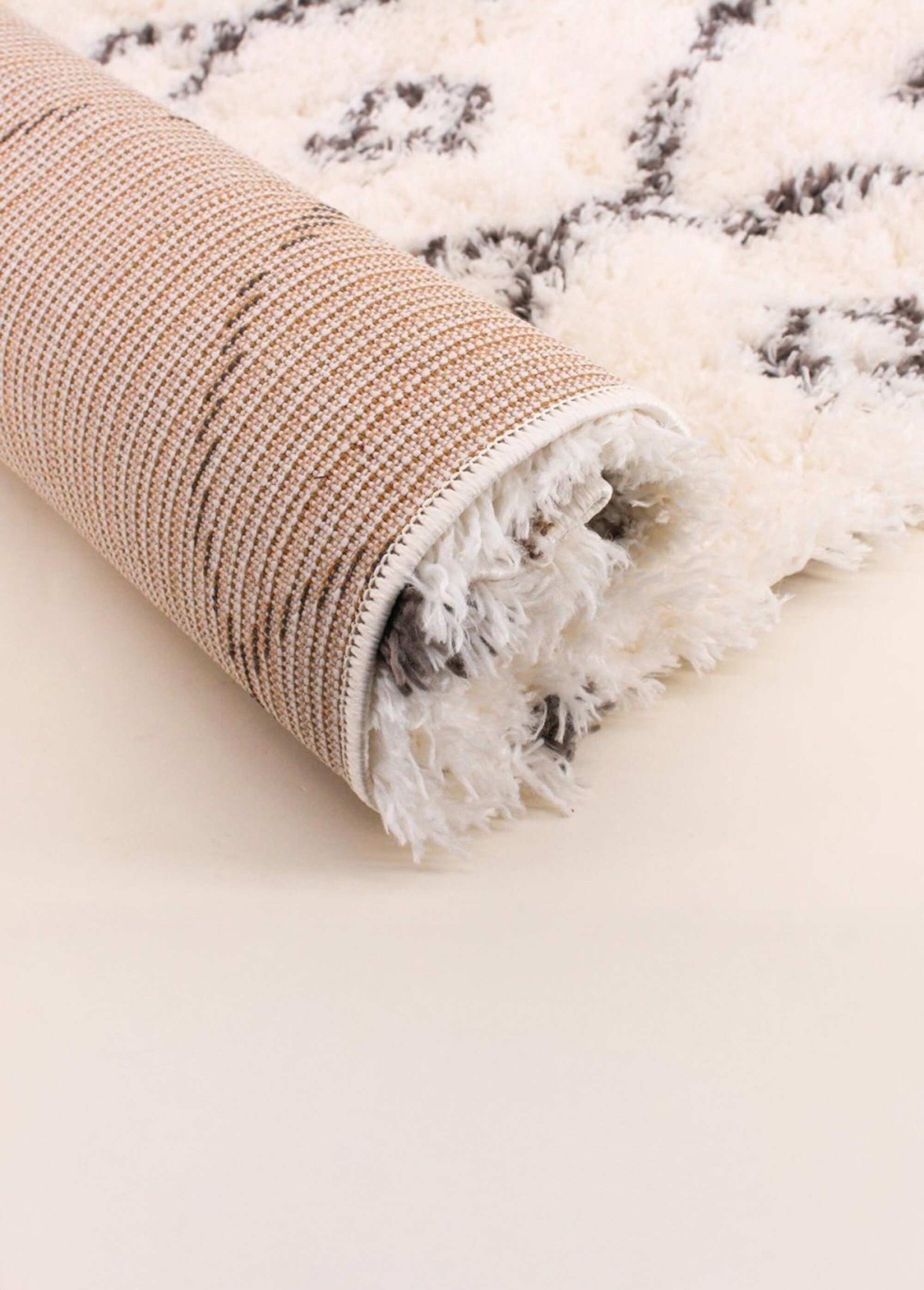 Tapis mèches hautes losanges, 110x60cm BLANC NOIR NOR-4344 DE1