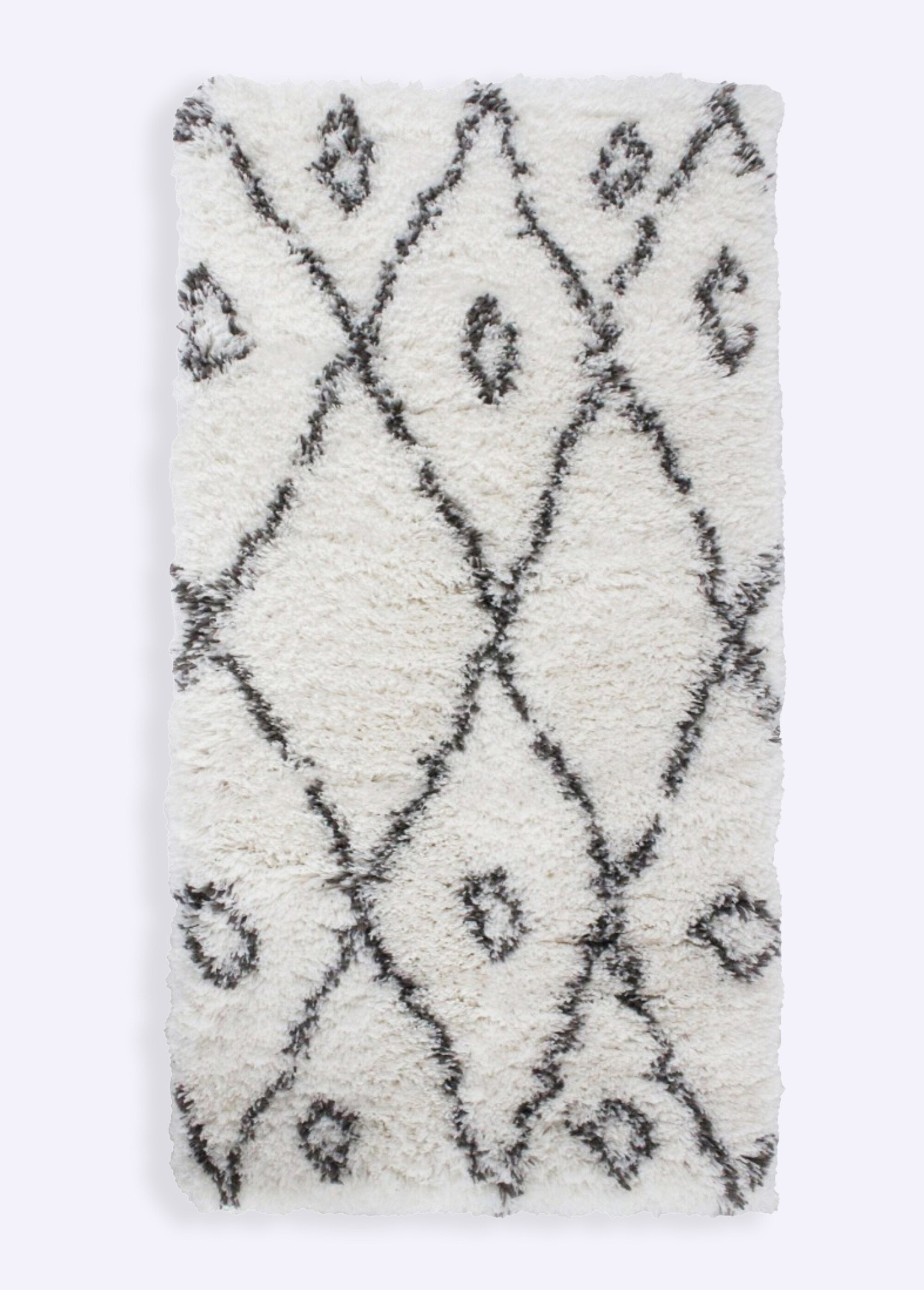 Tapis mèches hautes losanges, 110x60cm BLANC NOIR NOR-4344 FA1