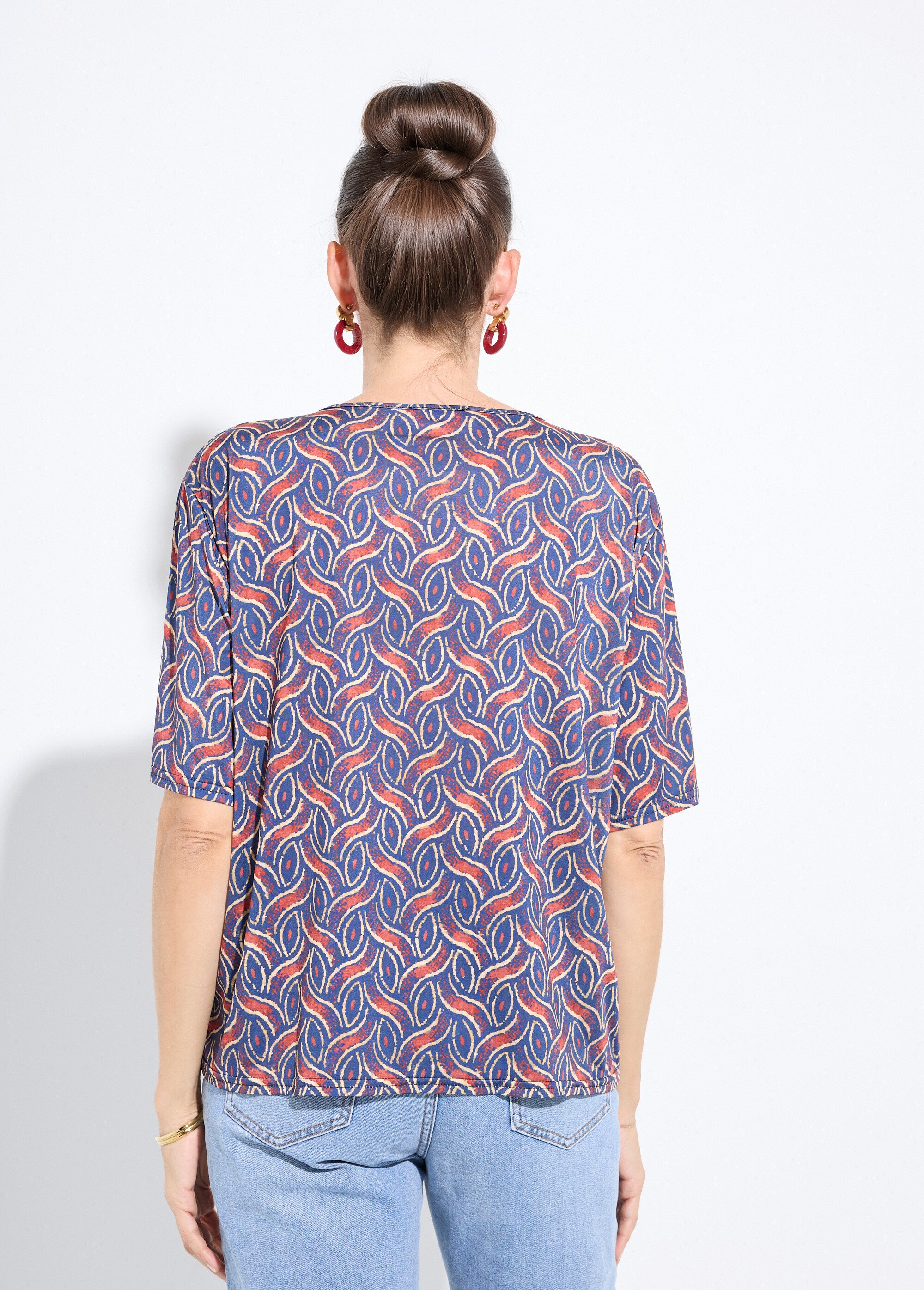 Tunique manches courtes motif ethnique Femme Bleu FI-SIMPLETHNI DO1