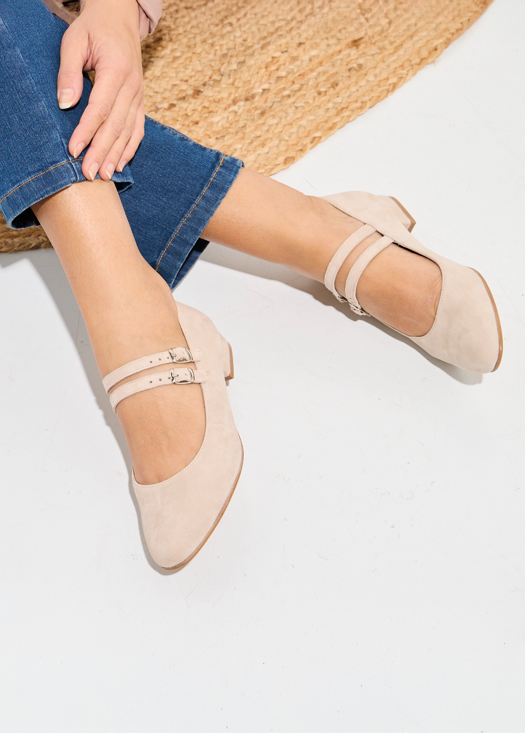 Ballerines babies cuir à talon double bride Femme Beige OUZONI SI1