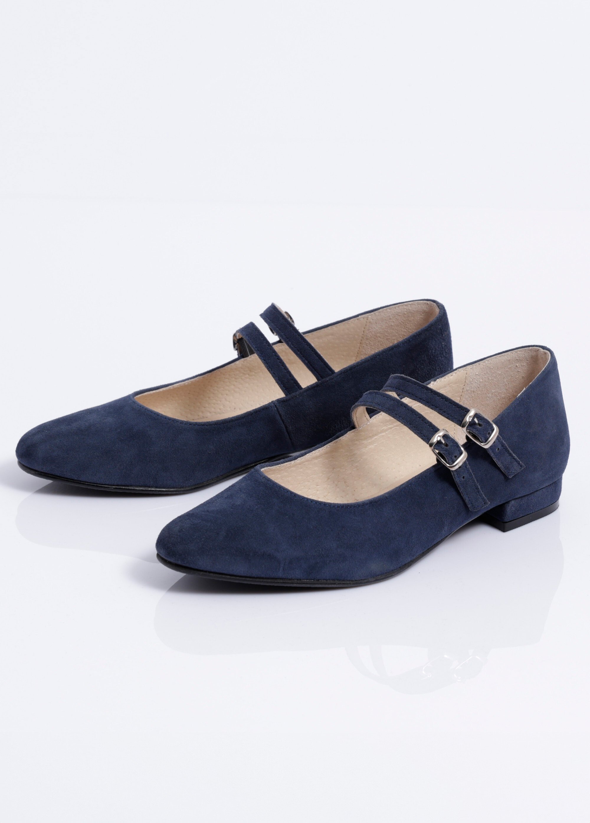 Ballerines babies cuir à talon double bride Femme Bleu OUZONI DE1