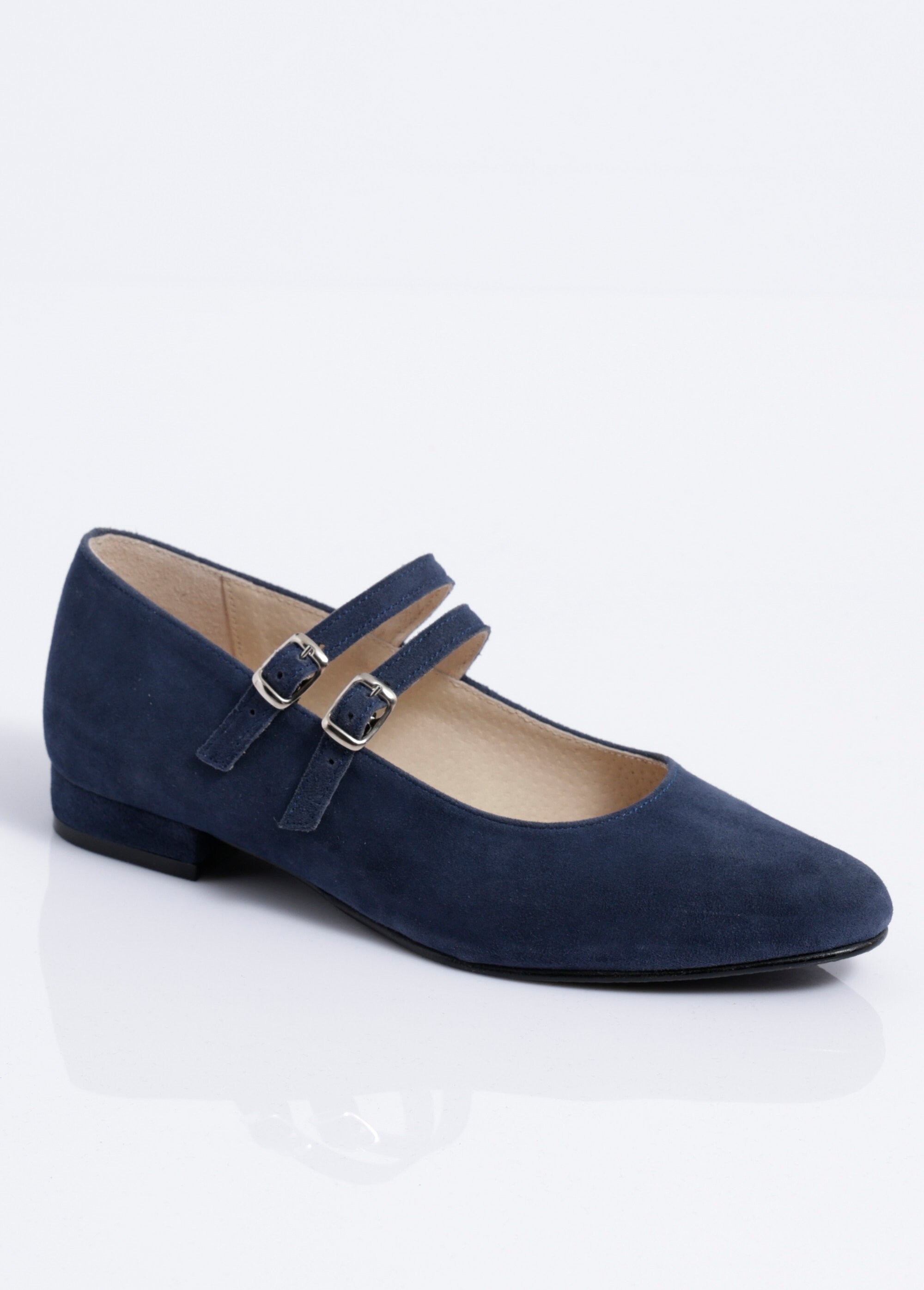 Ballerines babies cuir à talon double bride Femme Bleu OUZONI FA1