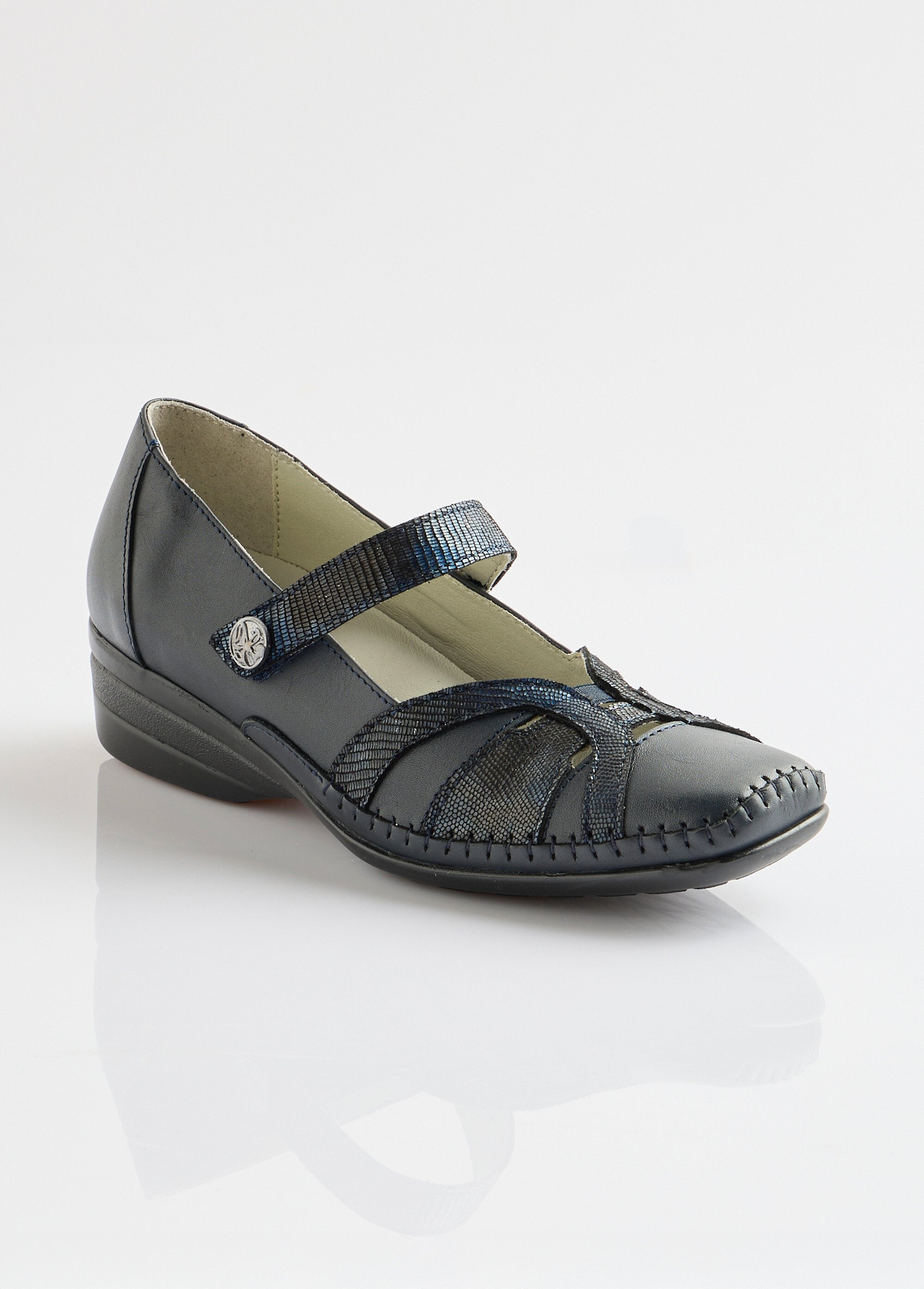 Ballerines largeur confort cuir scratchées