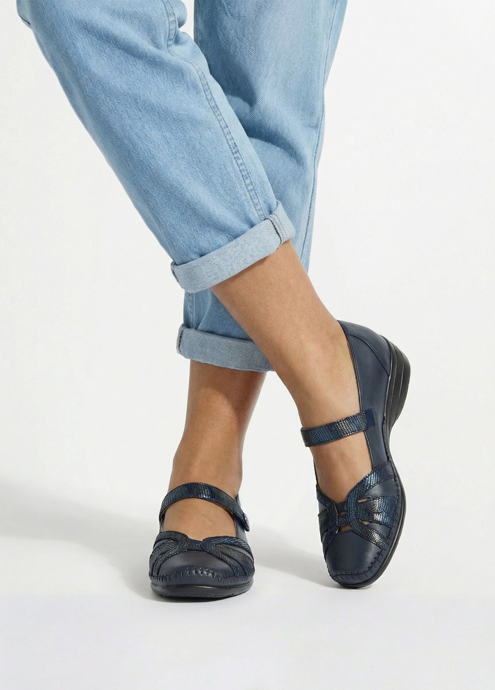 Ballerines largeur confort cuir scratchées Femme Bleu OBRIANE SI1