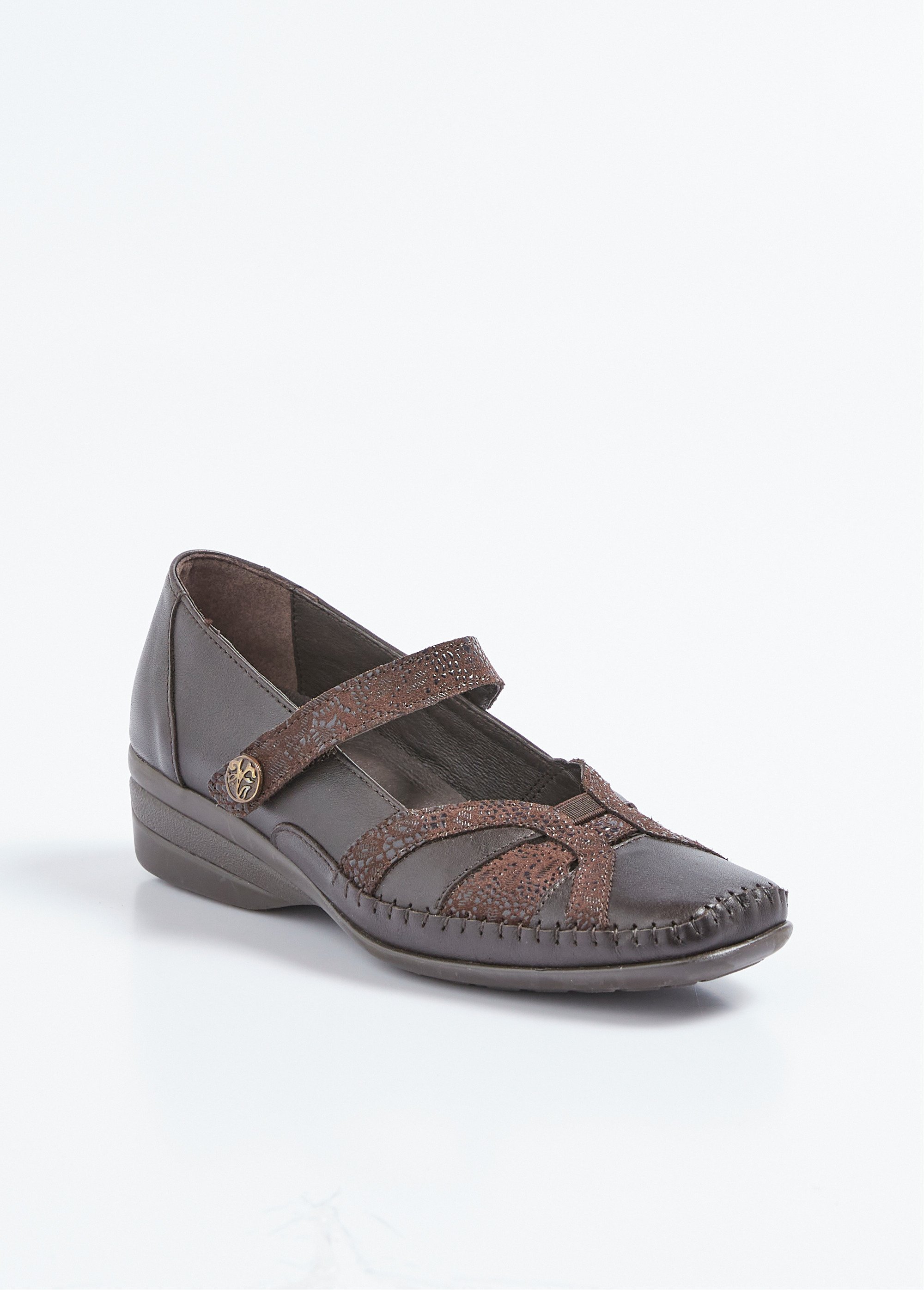 Ballerines largeur confort cuir scratchées Femme Marron OBRIANE FA1
