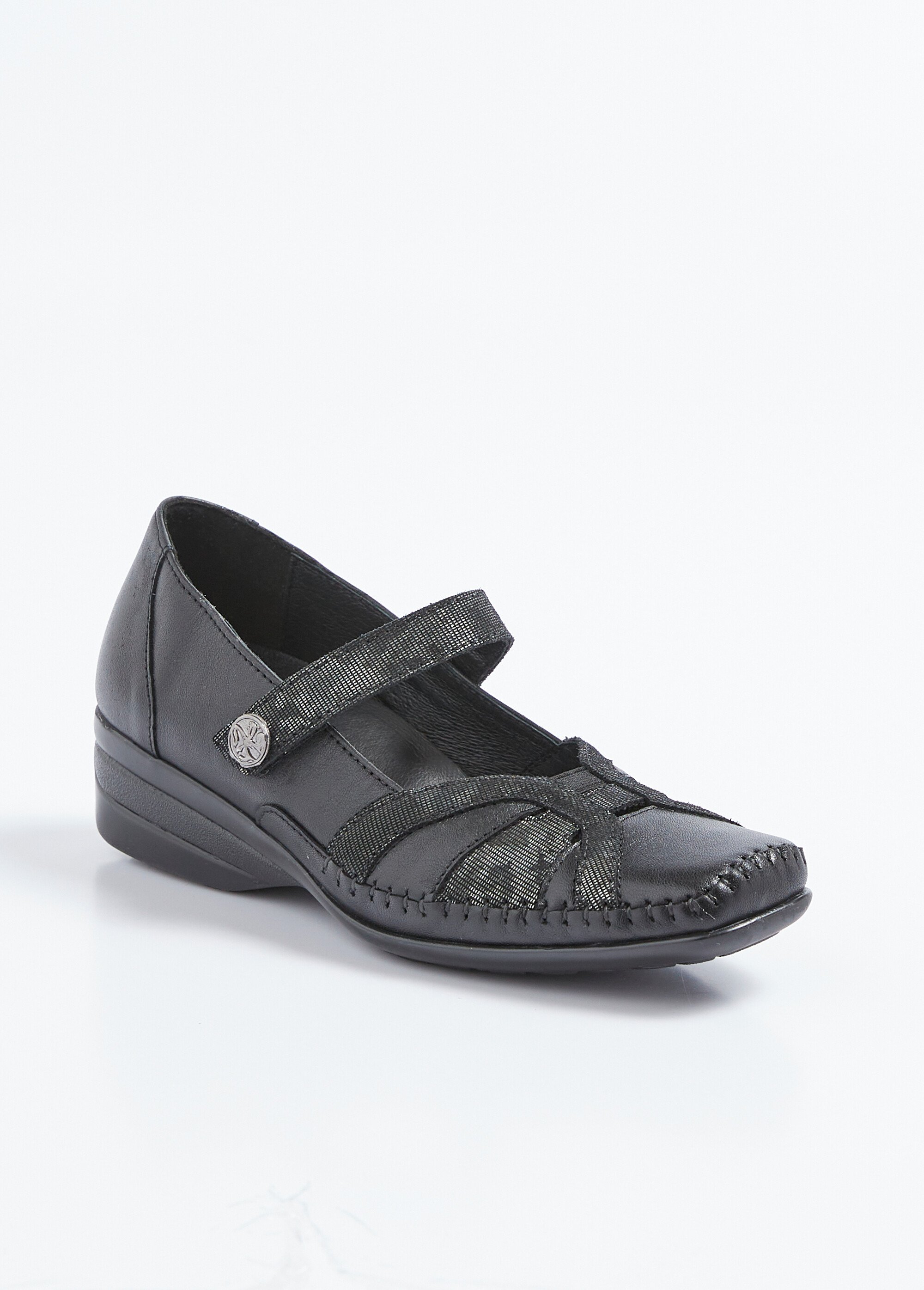 Ballerines largeur confort cuir scratchées Femme Noir OBRIANE FA1
