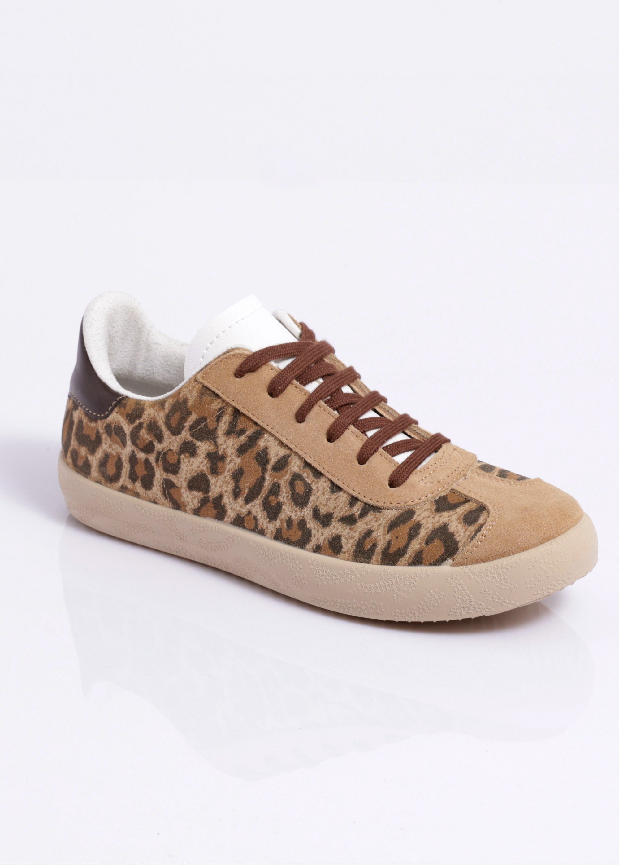Baskets compensées cuir à lacets imprimé léopard Femme Beige OGIVAL FA1