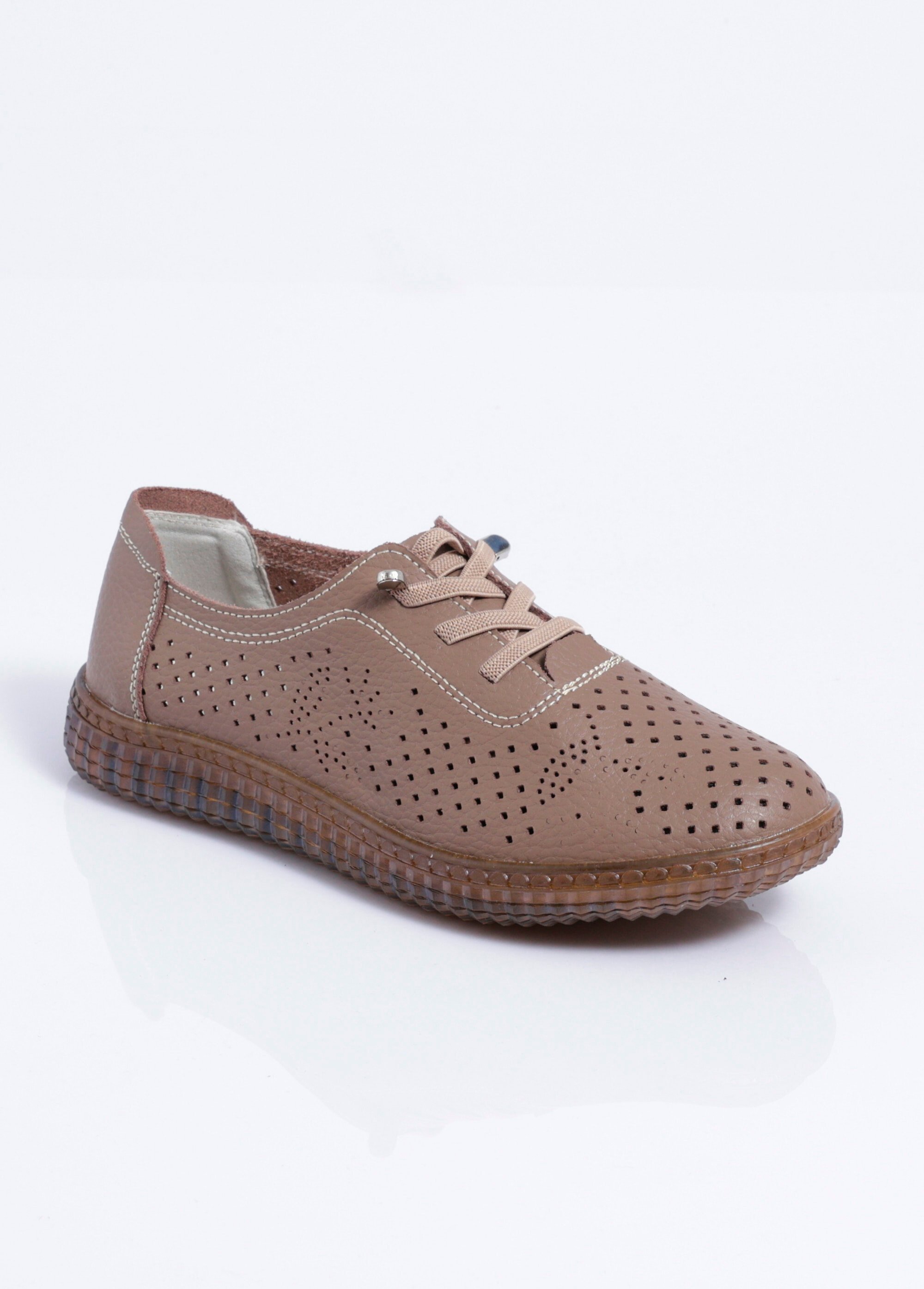 Baskets lacées cuir perforé largeur confort Femme Marron OKRA FA1