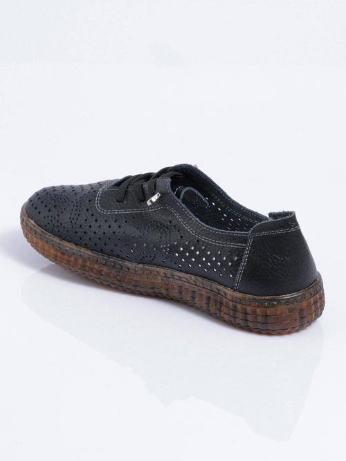 Baskets lacées cuir perforé largeur confort Femme Noir OKRA DO1