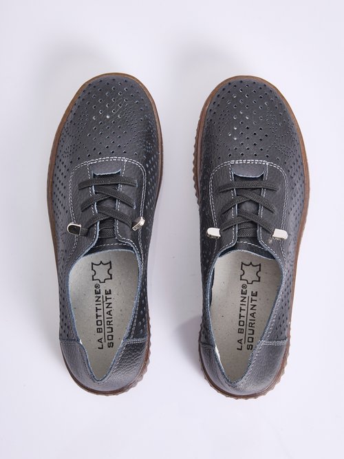 Baskets lacées cuir perforé largeur confort Femme Noir OKRA OV1