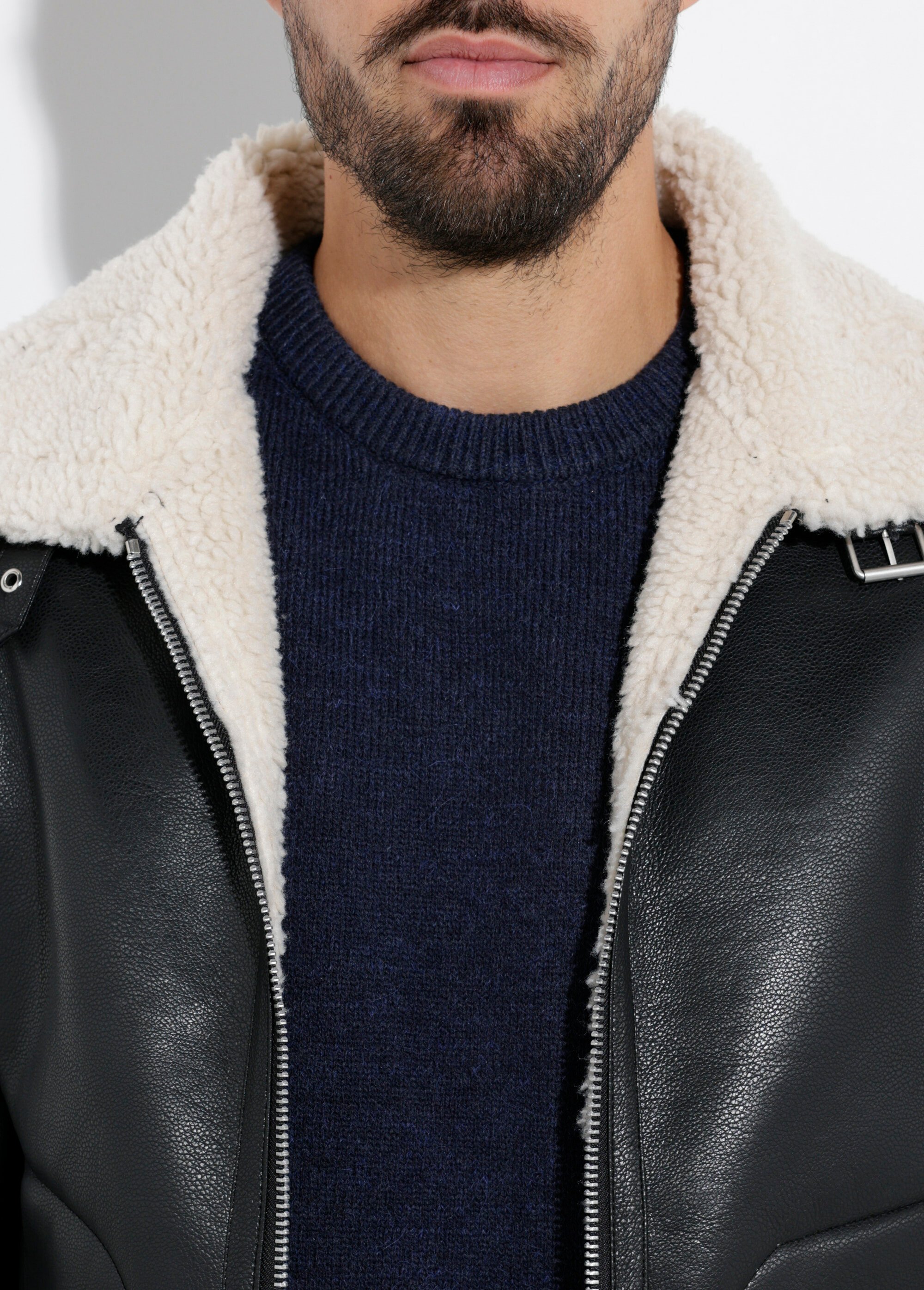 Blouson aviateur simili cuir façon mouton retourné Homme Noir FRIQQ161A82 DE1