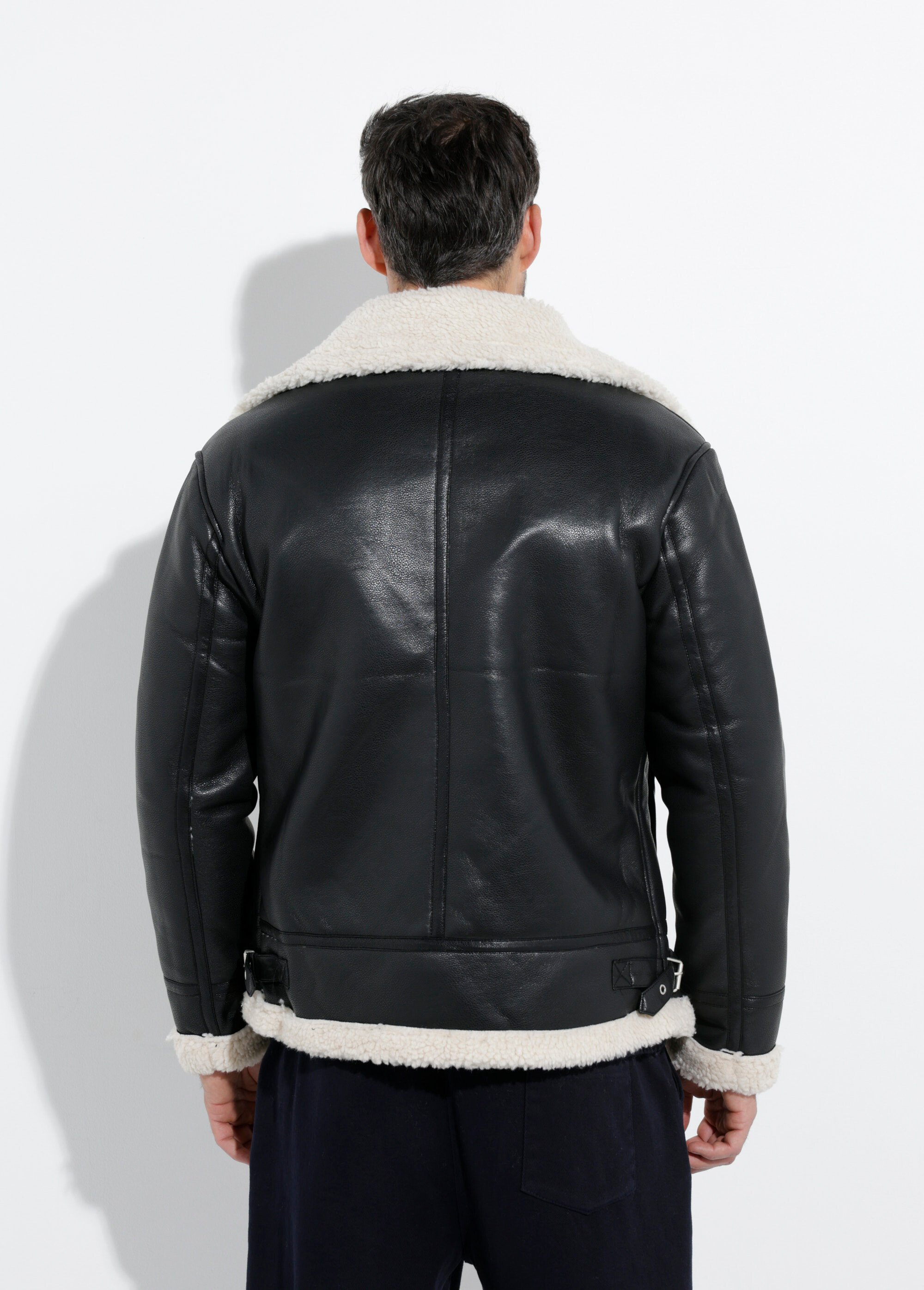 Blouson aviateur simili cuir façon mouton retourné Homme Noir FRIQQ161A82 DO1