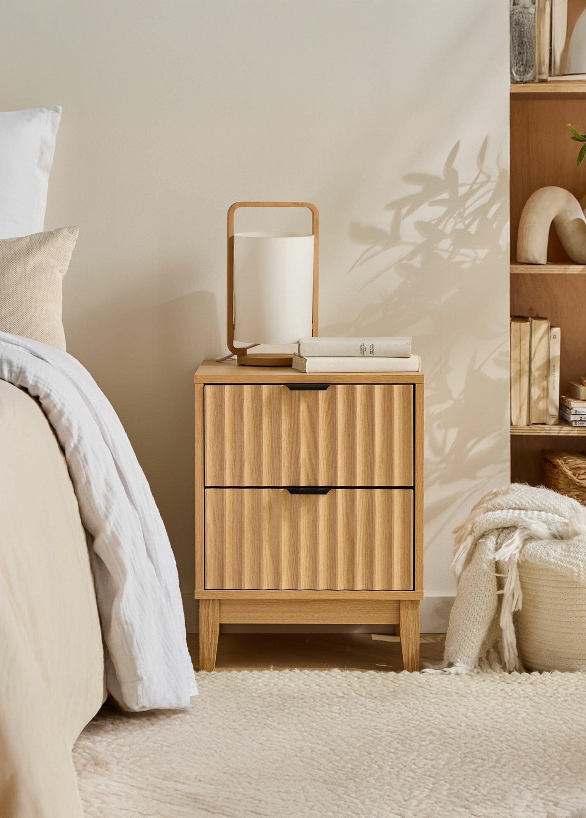 BOLOGNE Chevet 2 tiroirs effet cannelé BEIGE CAL-14879133 SI1