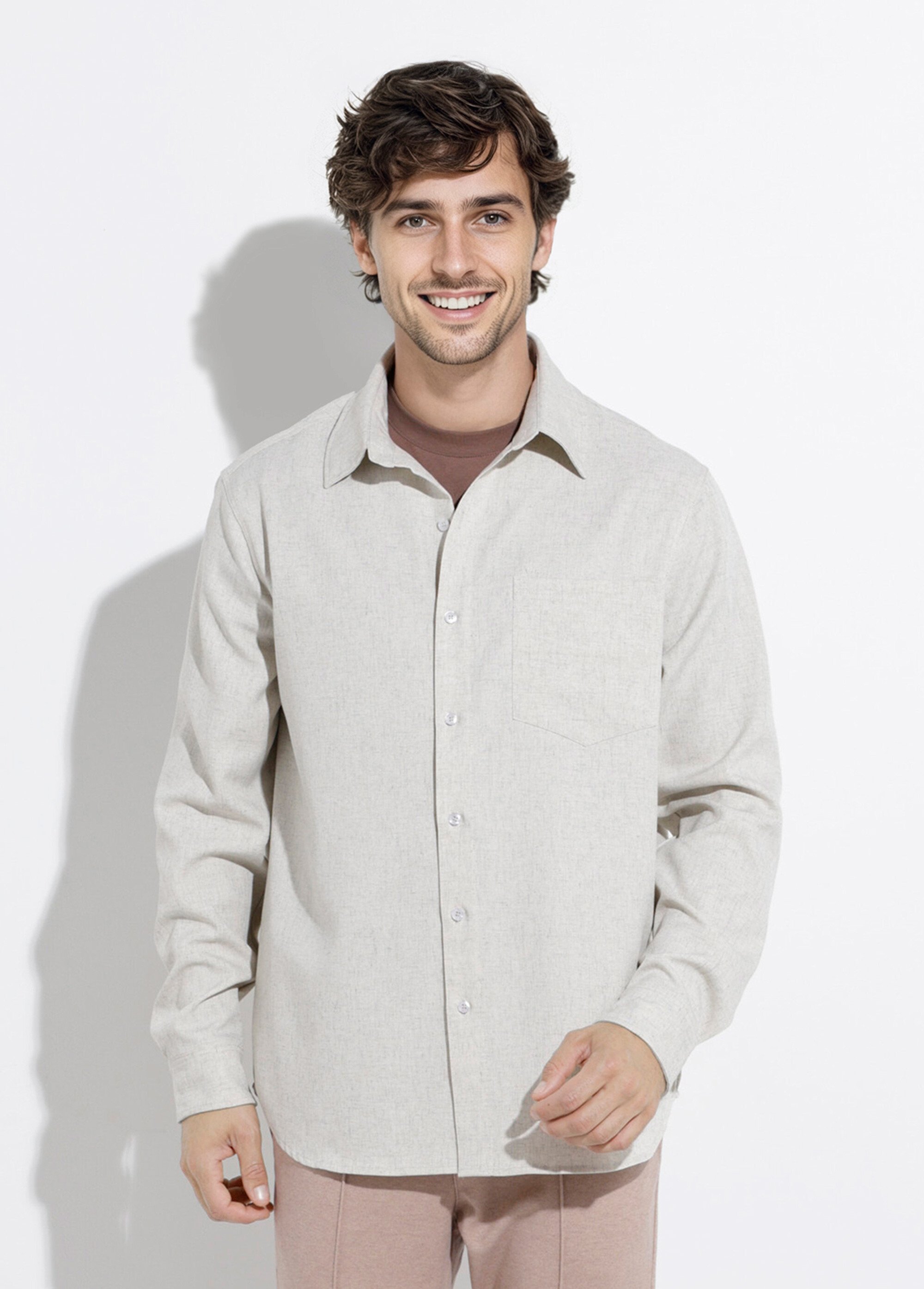 Chemise chiné clair manches longues Homme Beige FRIBM2390-5 FA1