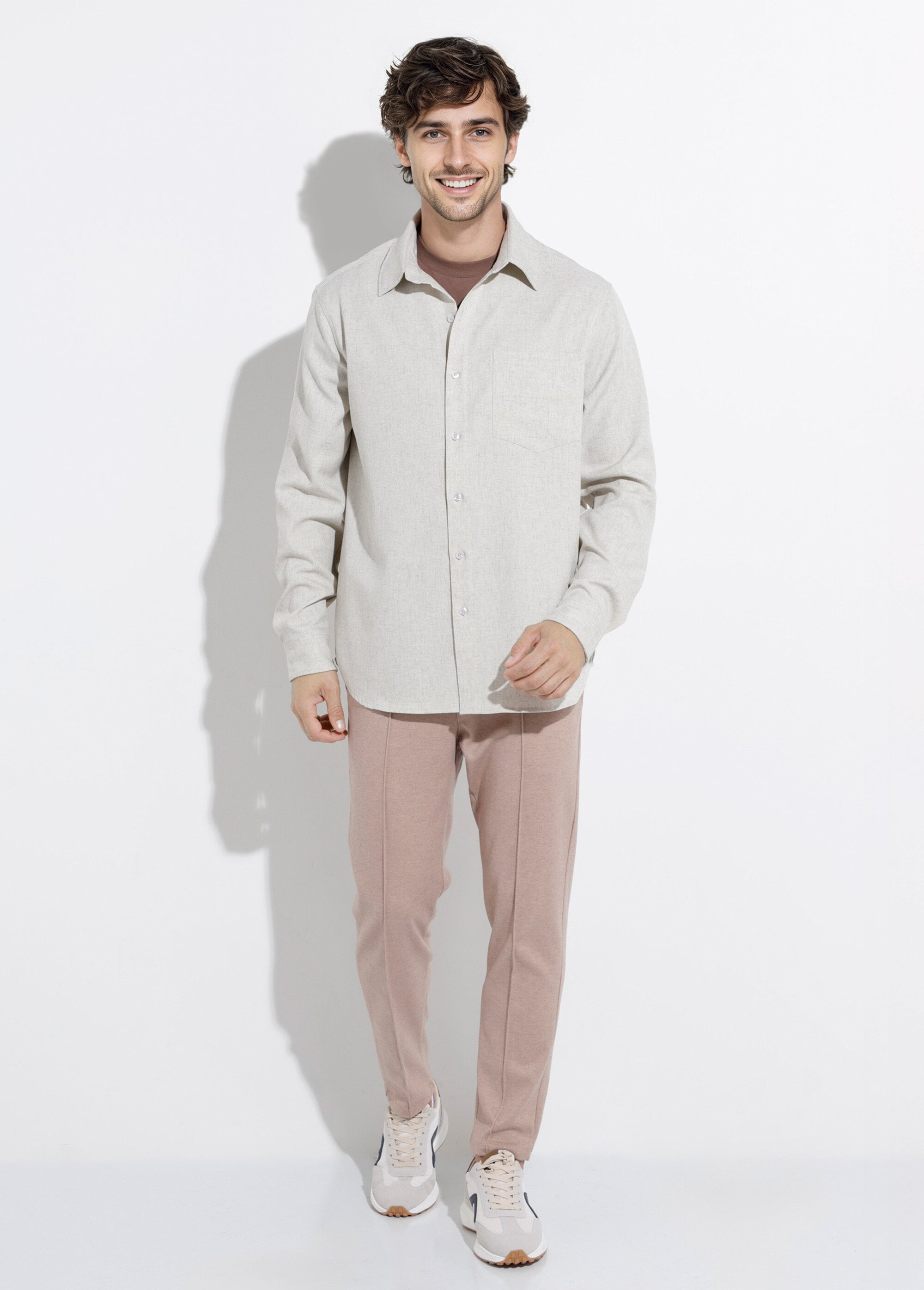 Chemise chiné clair manches longues Homme Beige FRIBM2390-5 SF1