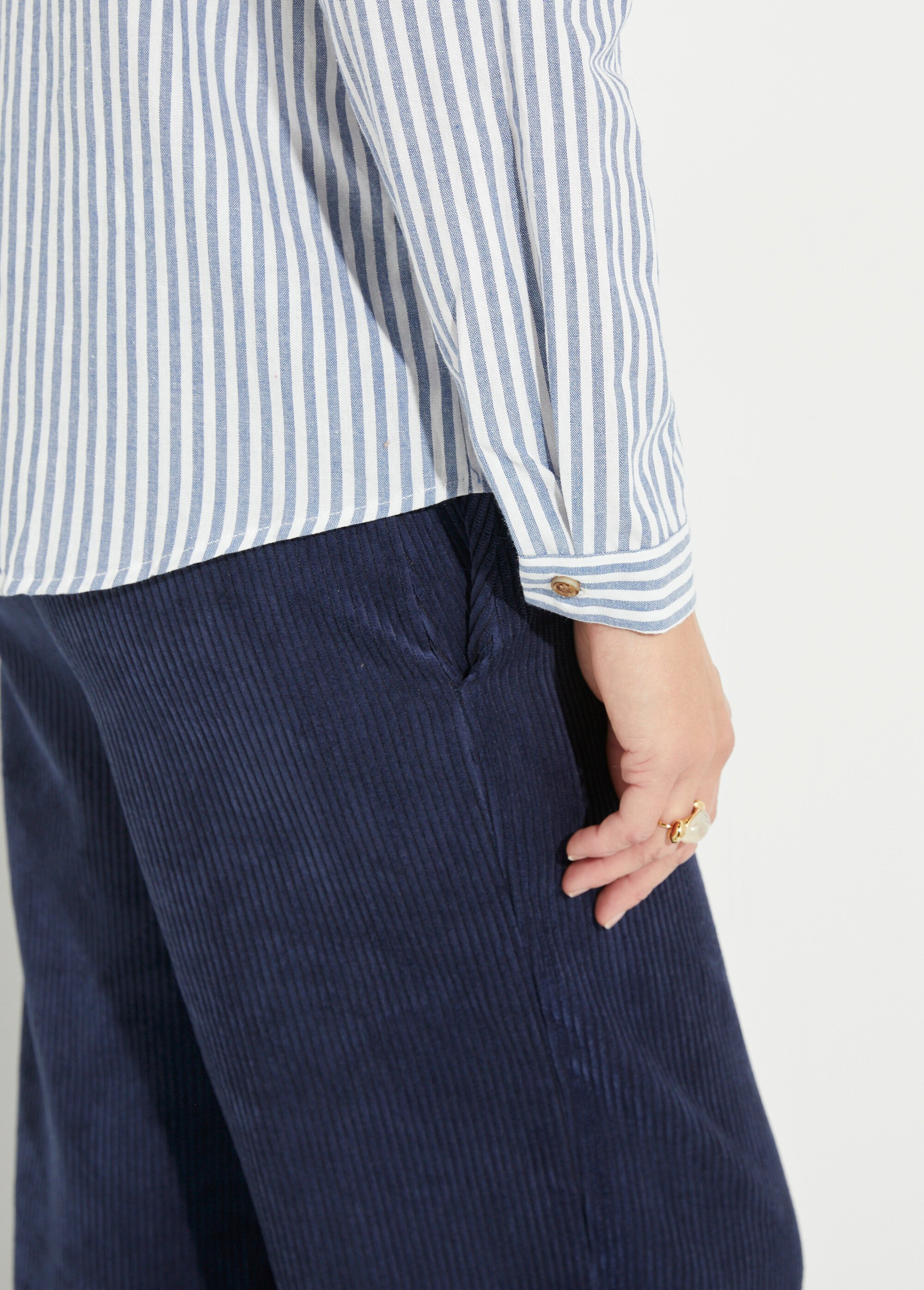 Chemisier à rayures, épaules descendues Femme Bleu IA-C62 DE2