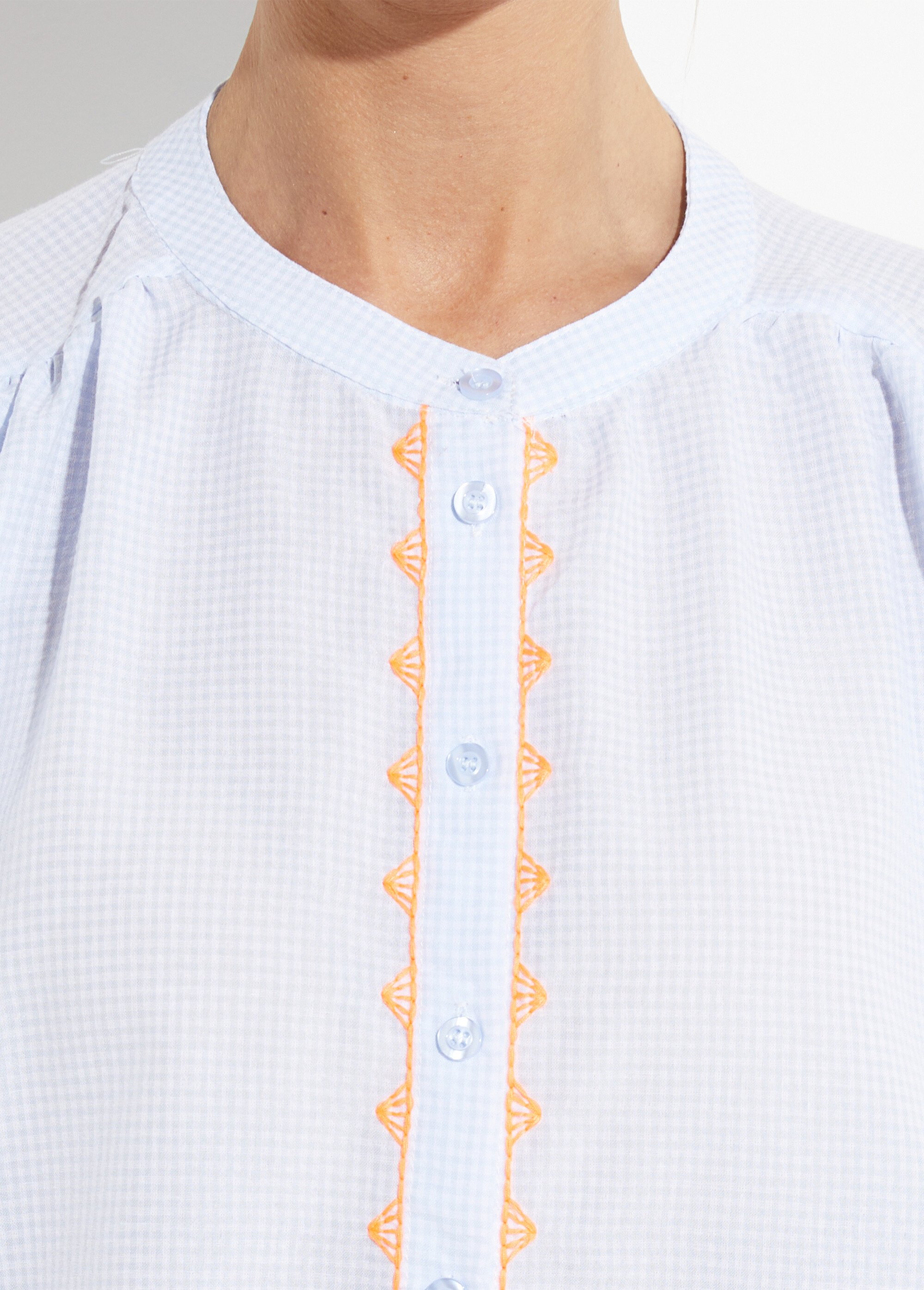 Chemisier ample vichy, broderies fluo