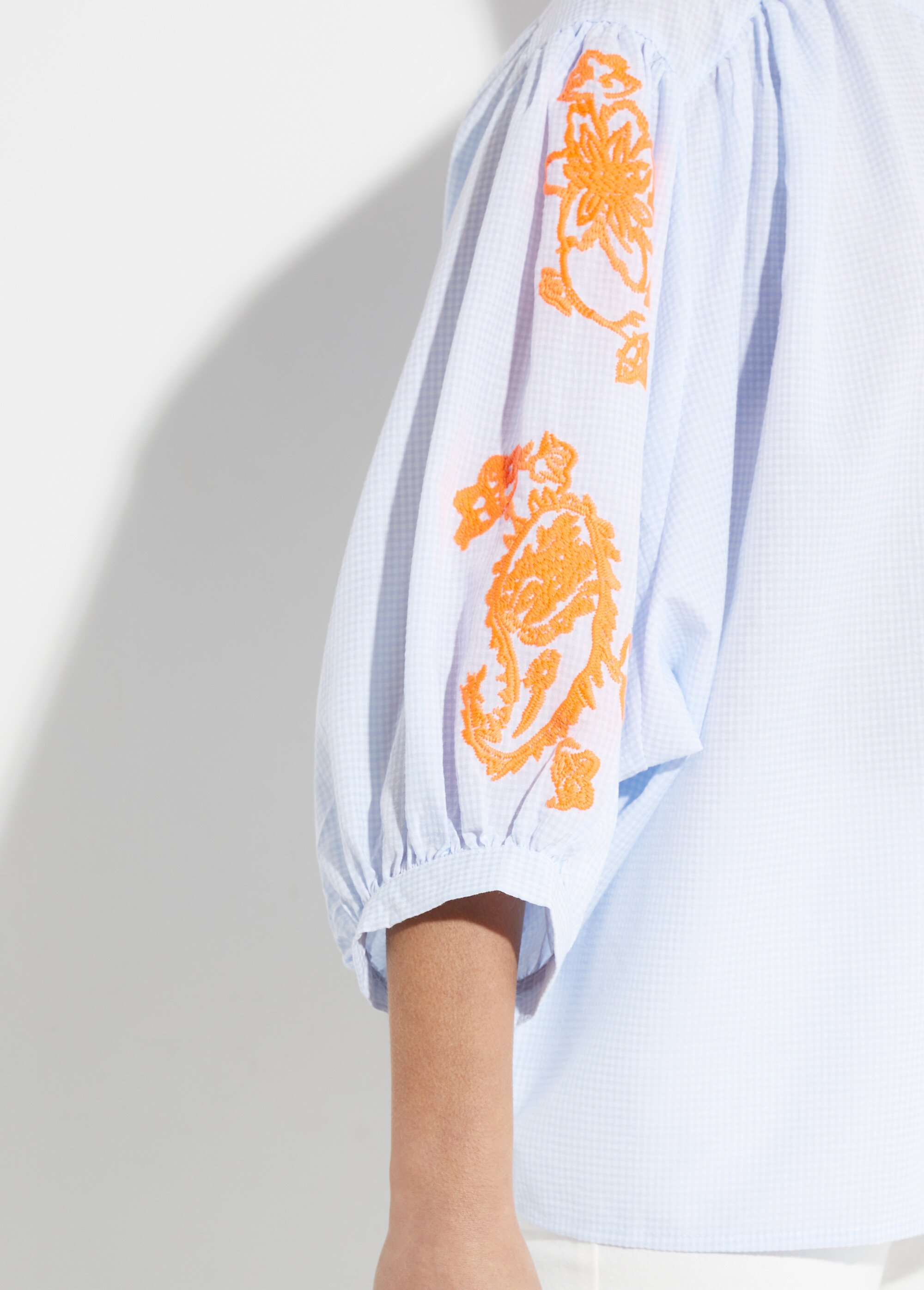 Chemisier ample vichy, broderies fluo Femme Bleu JSM-CH3137 DE2