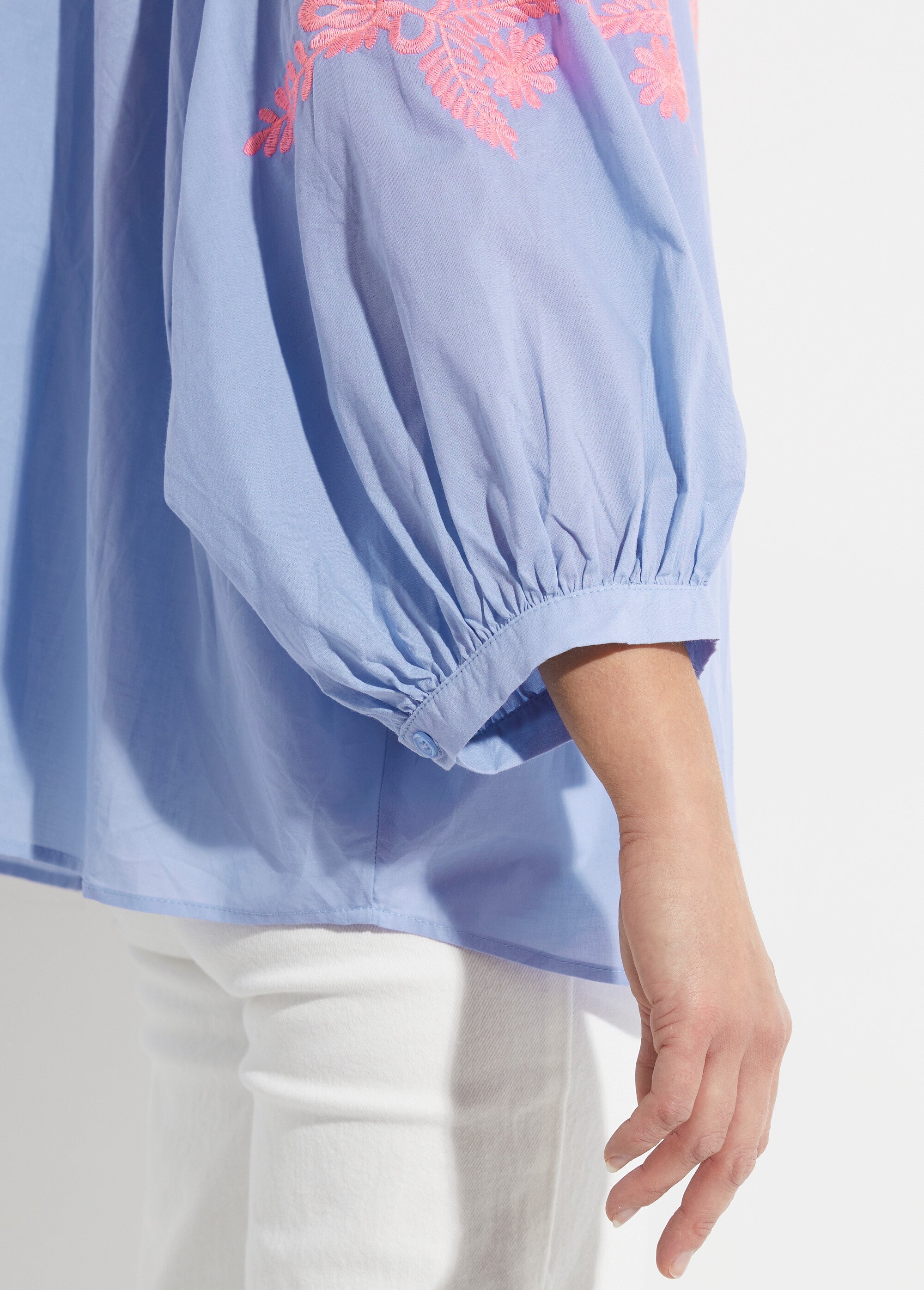 Chemisier manches amples broderies fluo Femme Bleu JSM-3135 DE2