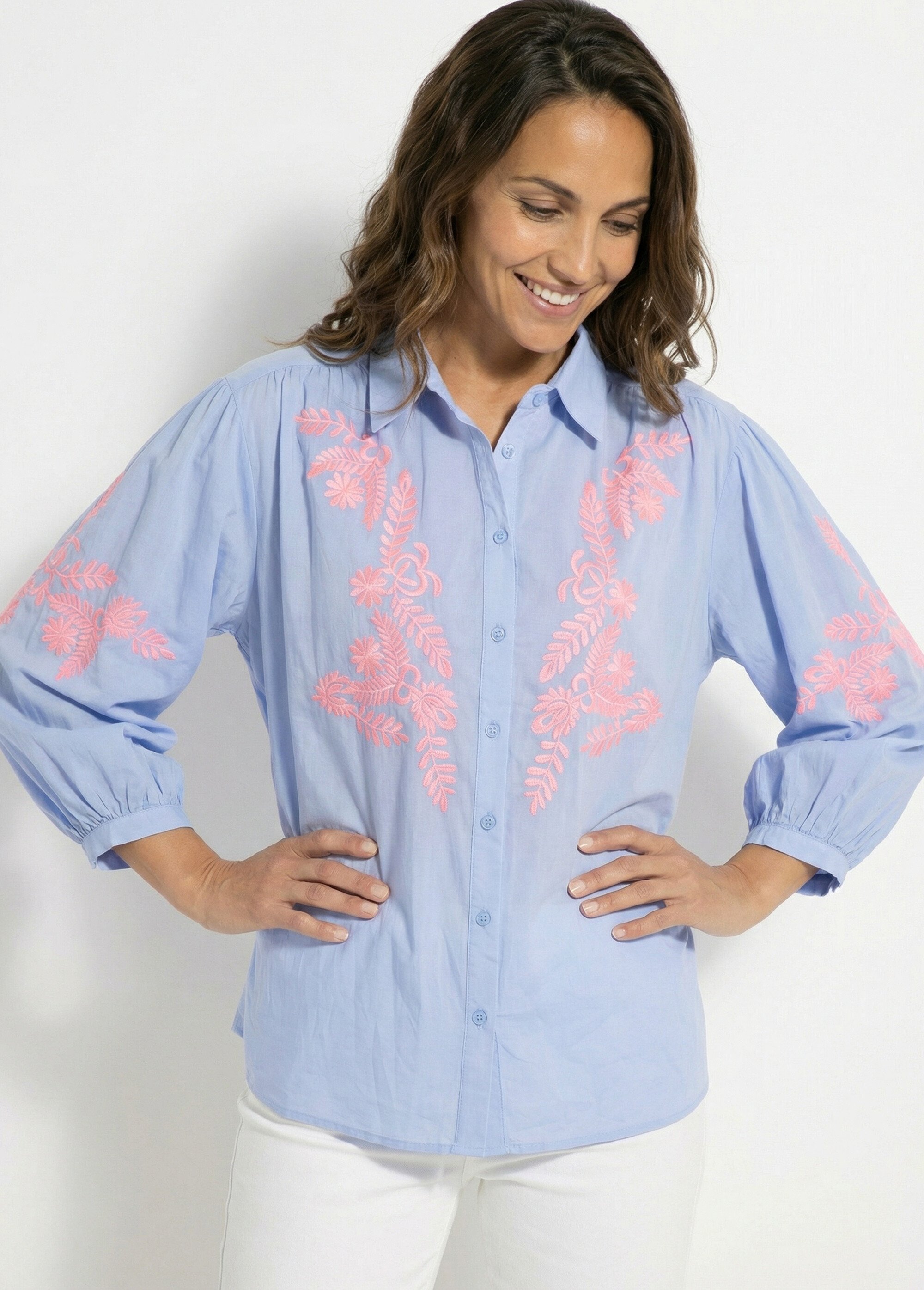 Chemisier manches amples broderies fluo