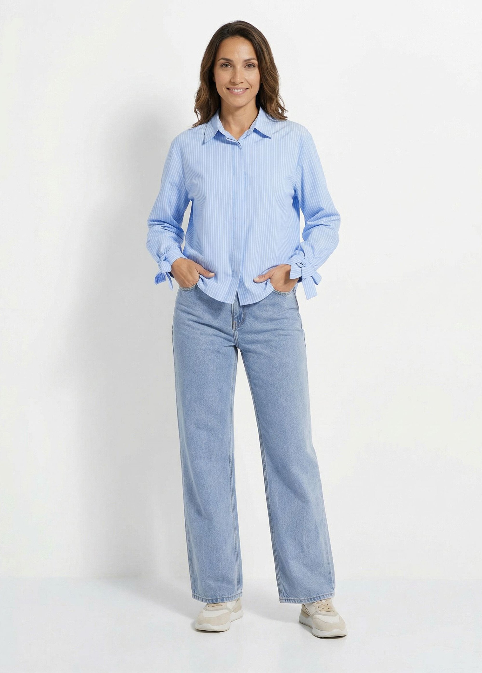 Chemisier rayures et nœud aux poignets Femme Bleu JSM-CH5136 SF1
