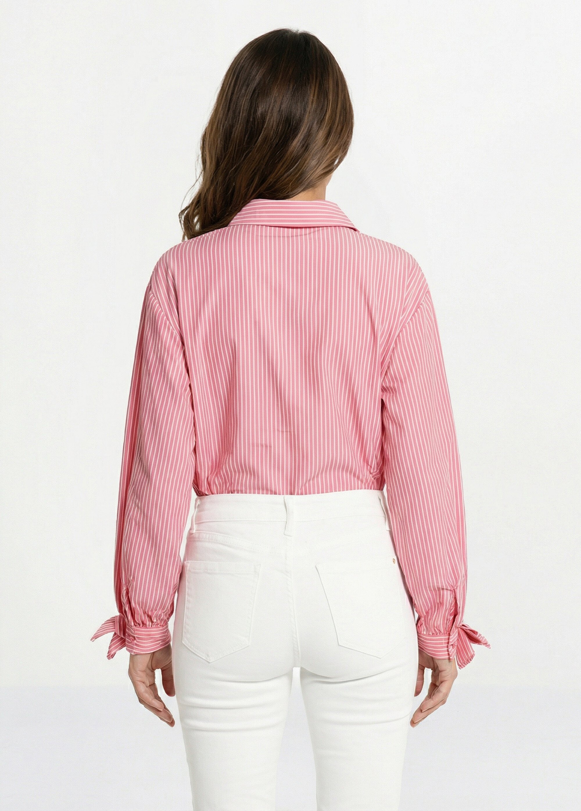 Chemisier rayures et nœud aux poignets Femme Rouge JSM-CH5136 DO1