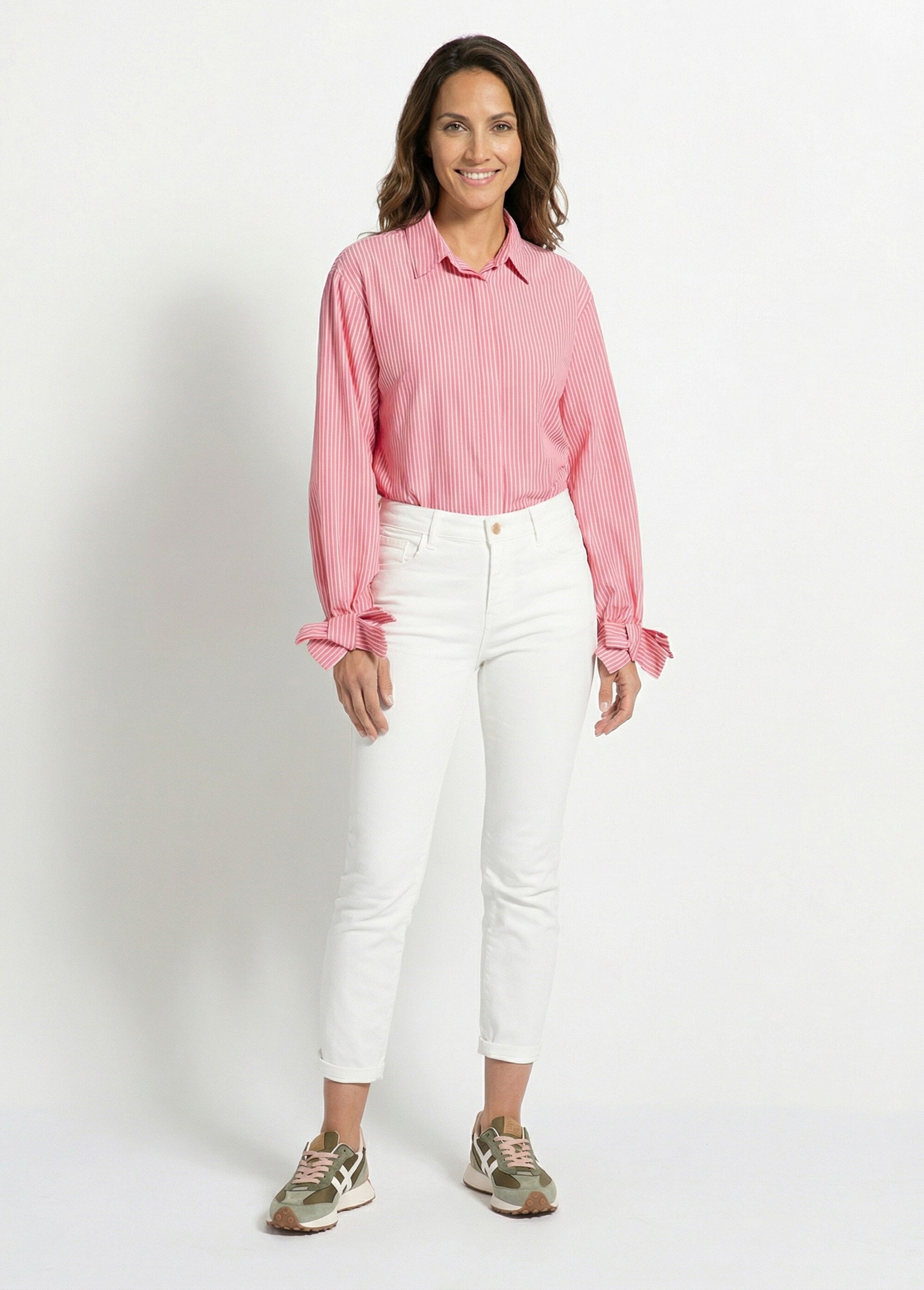 Chemisier rayures et nœud aux poignets Femme Rouge JSM-CH5136 SF1