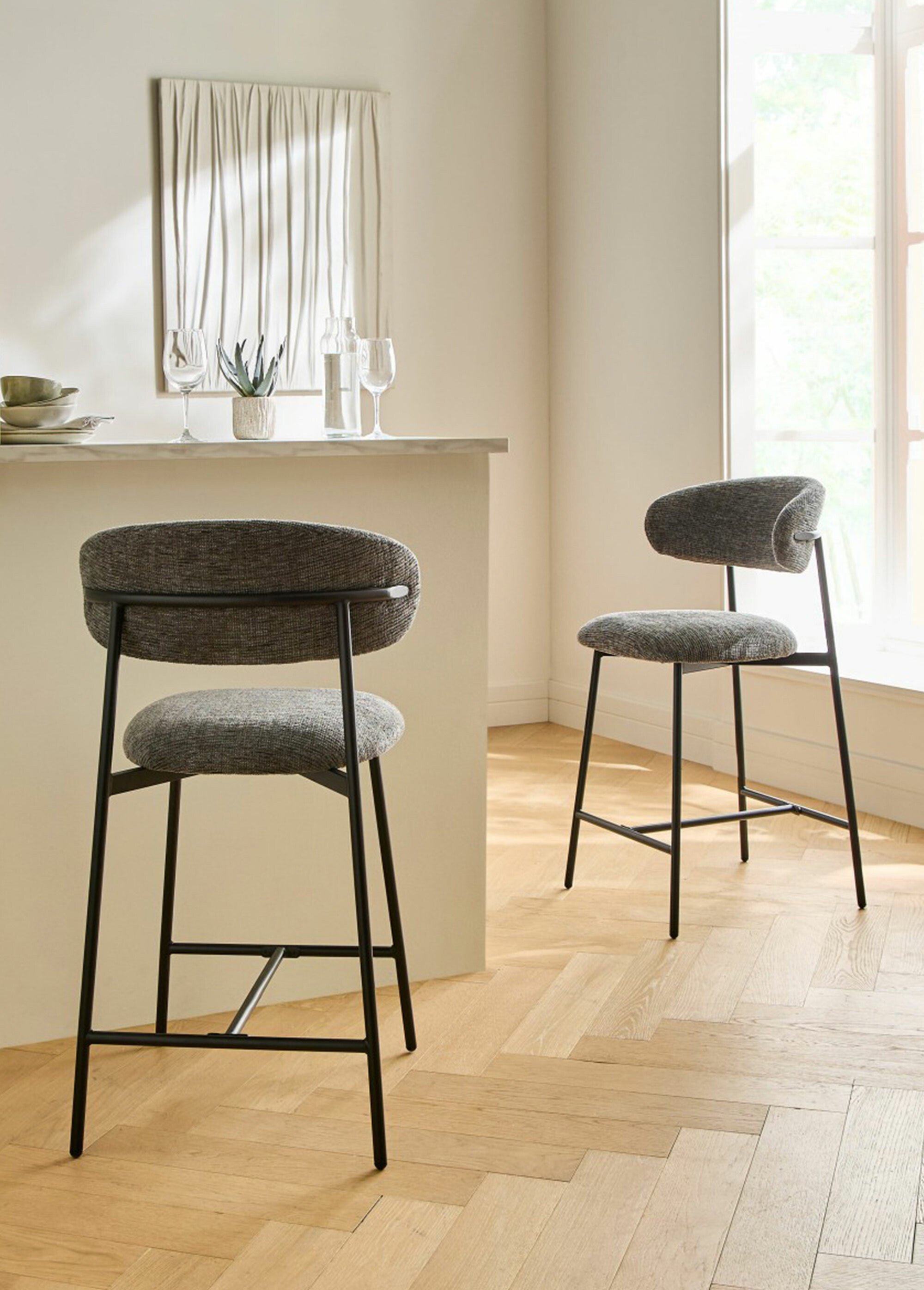 DRACO Tabourets hauts dossier tissu 1G GRIS CAL-15327133 SI1