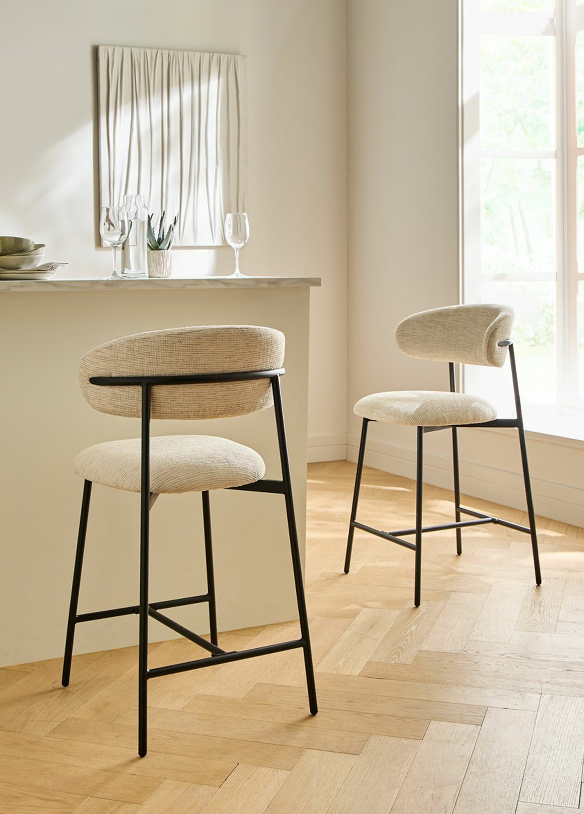 DRACO Tabourets hauts dossier tissu 2B BEIGE CAL-15326133 SI1