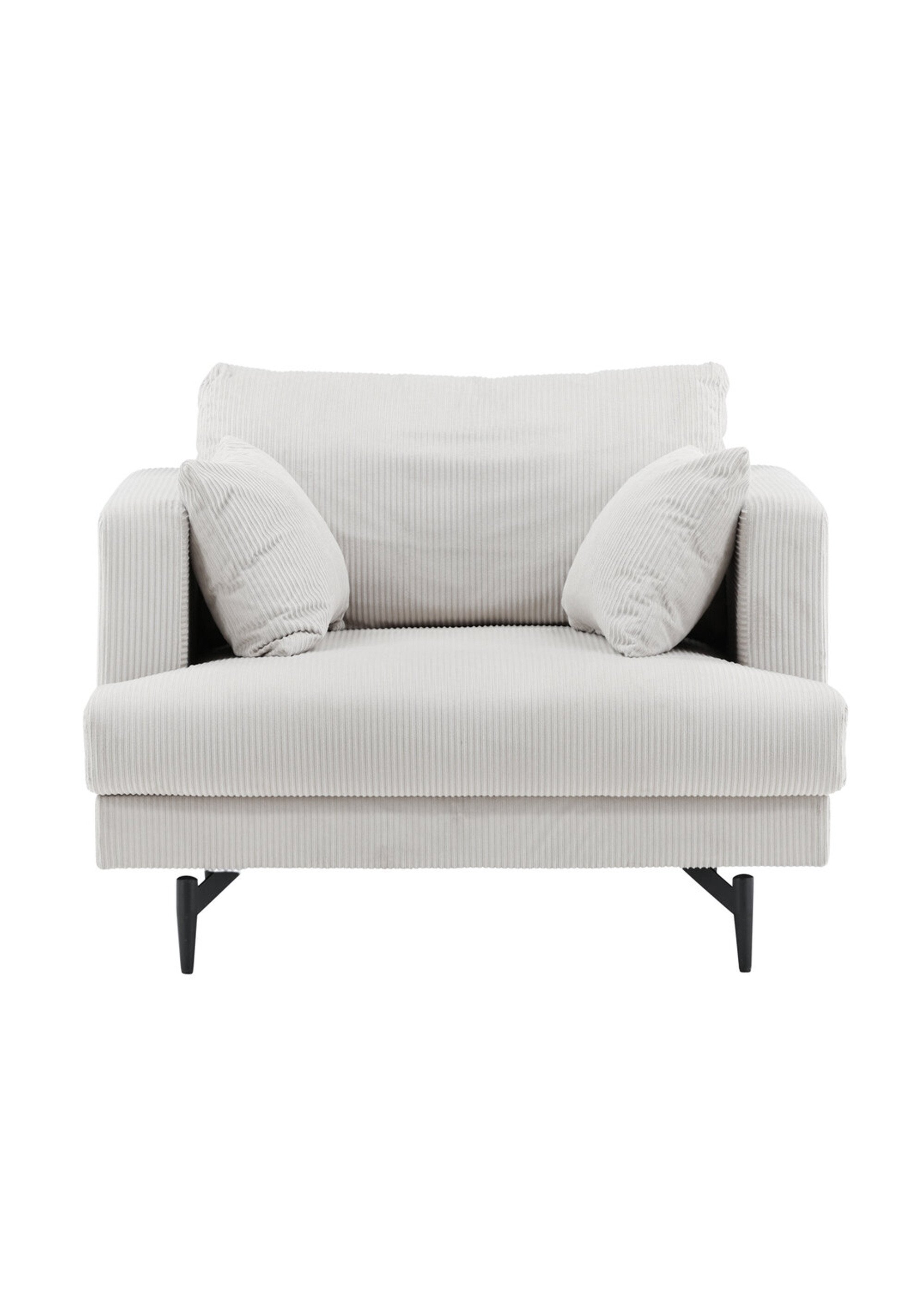 Fauteuil large velours cotelé,  pieds acier BEIGE VEN-15554-995 DE1