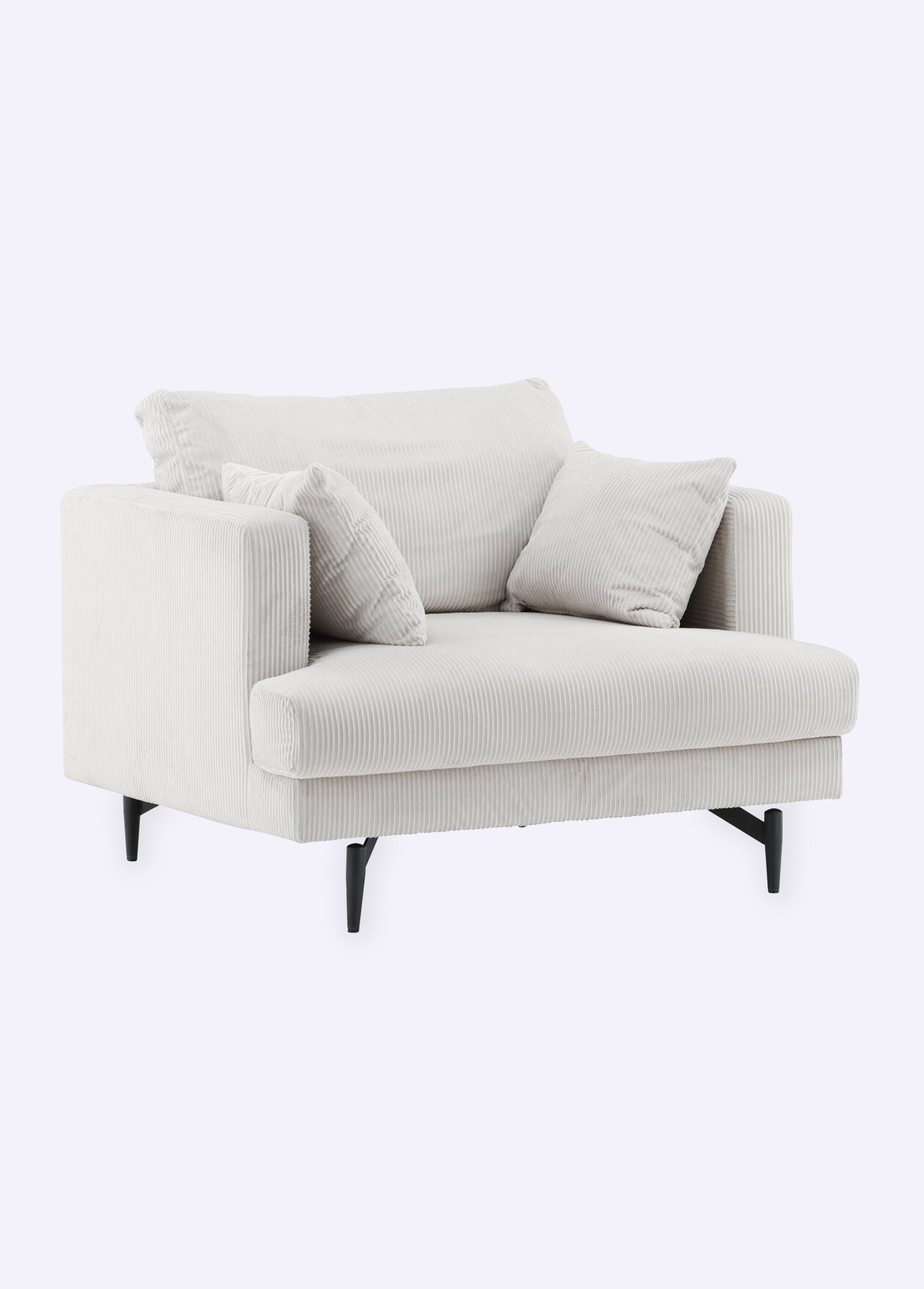 Fauteuil large velours cotelé,  pieds acier