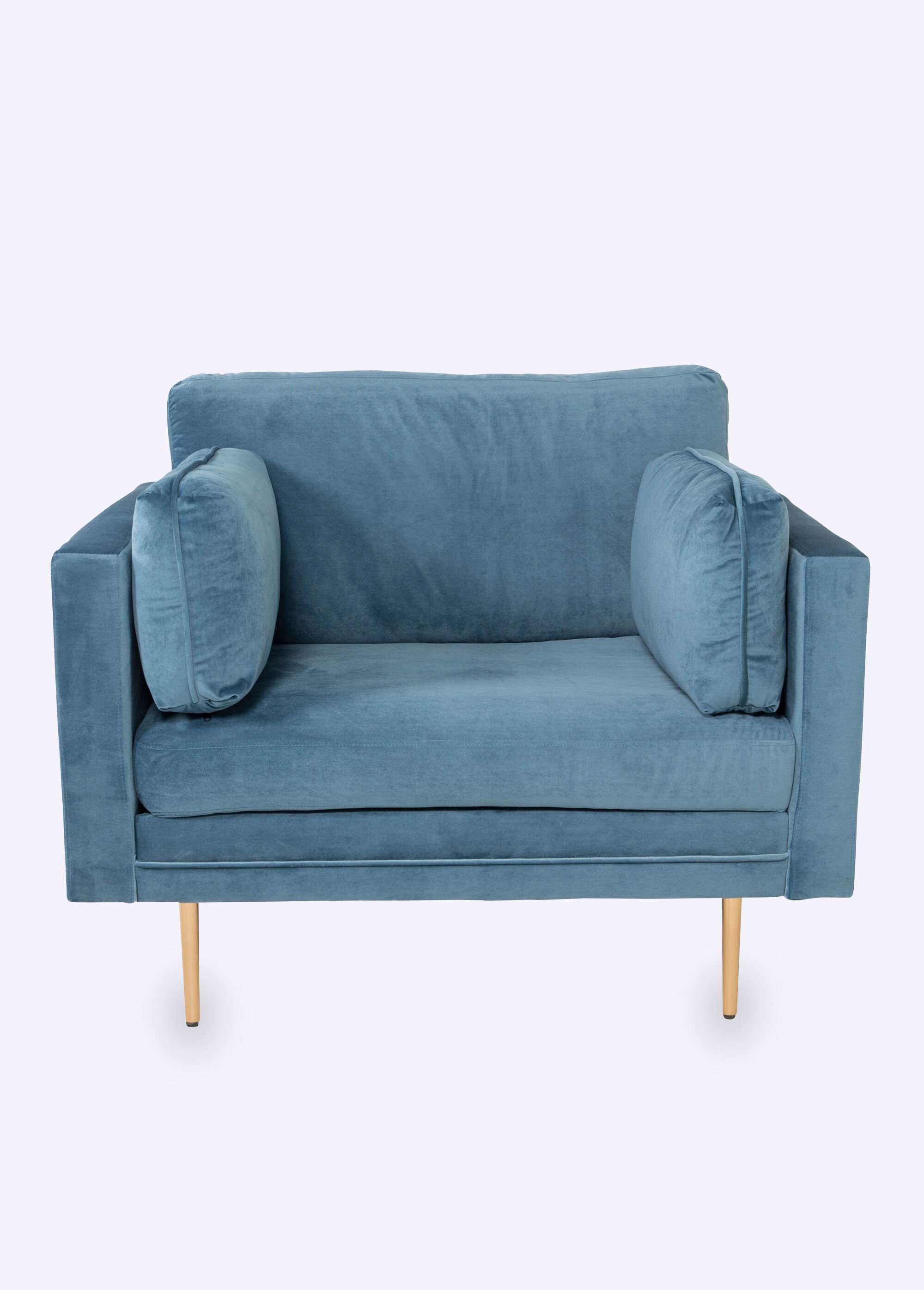 Fauteuil large velours et pieds acier