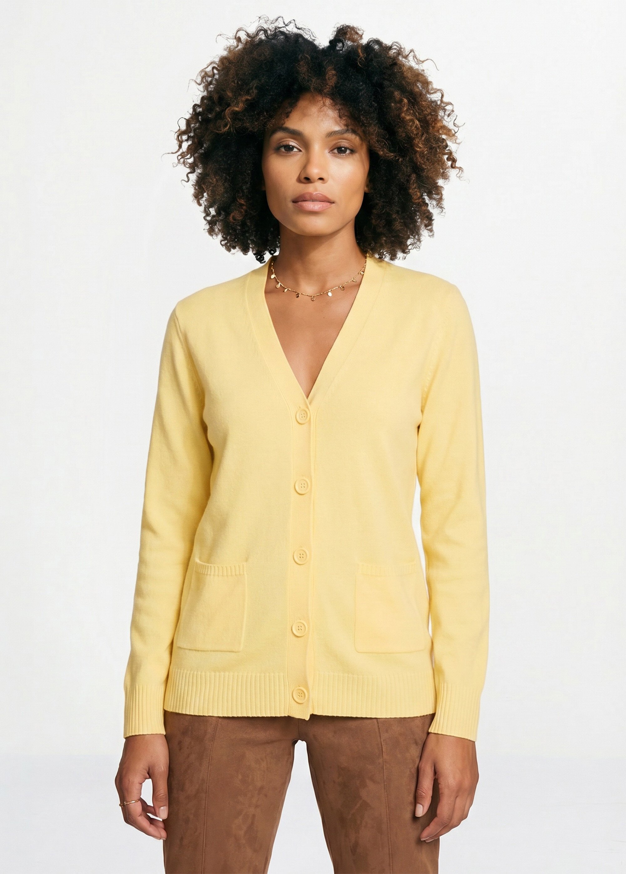 Gilet boutonné maille épaisse Femme Jaune PLATON FA1