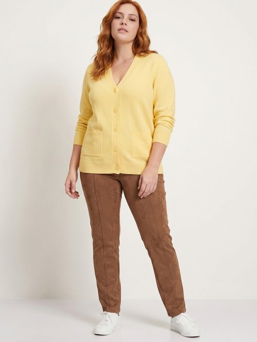 Gilet boutonné maille épaisse Femme Grande Taille Jaune PLATON SI1